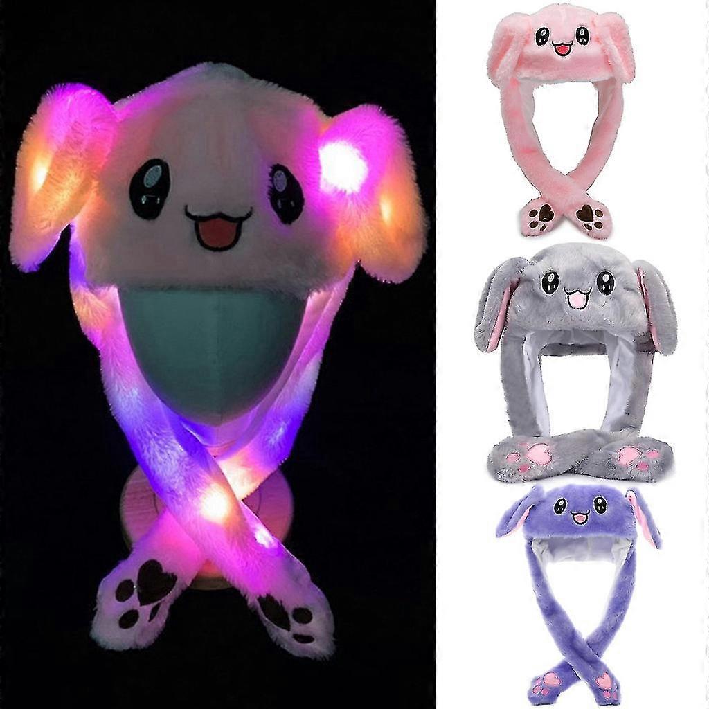 Cartoon Rabbit Beanie Hat Winter Plush Moving Bunny Ears Led Earflaps Toy Cap