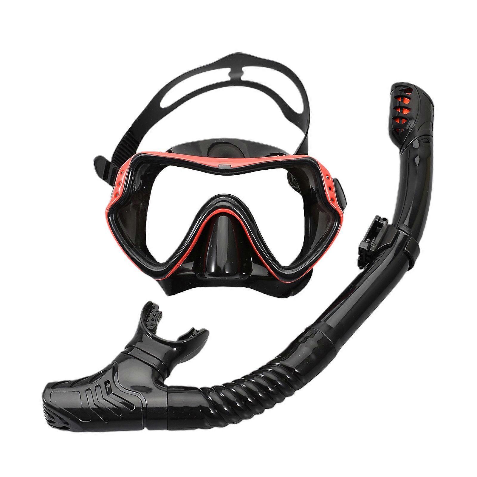 Professional Diving Goggles with Large Frame and Tempered Glass for Adults - Swimming Pool Equipment with Snorkel