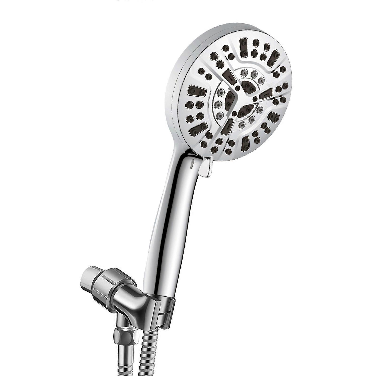 Pressurized Hand-Held Sprinkler Head Built-In Turbocharger Showers Silver 8+2 Spray Modes Bathrooms