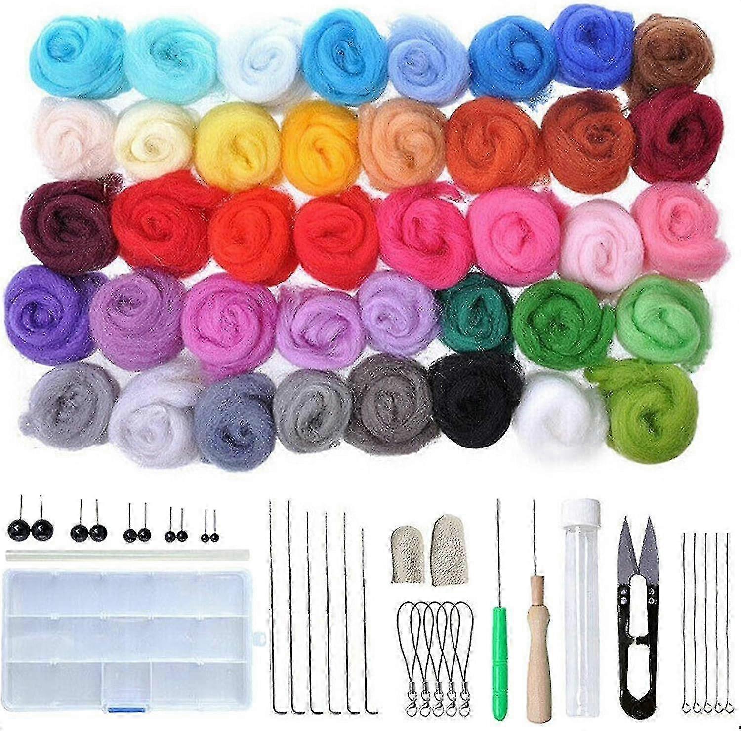 Wool Felting, Needle Felt, Wool Felting Carded Wool Kit Needle Felting For Diy Crafts, 40 Colors - JA