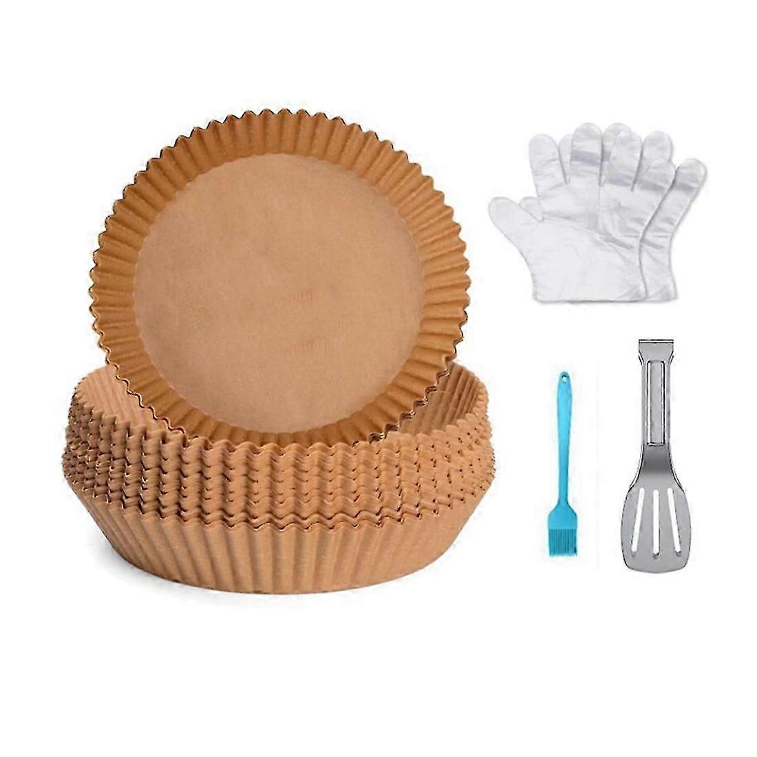 150pcs Air Fryer Disposable Paper Liner,6.3inch Non-stick Air Fryer Parchment Paper With Tong 200p