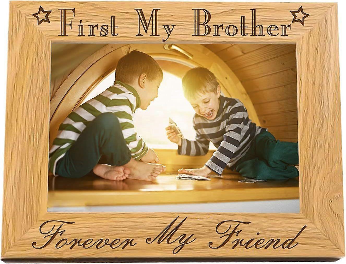 6x4 Inch My Brother Picture Frame Hanging/Tabletop Wood Photo Frame Rectangle Frame with First My Brother Forever My Friend Words (Horizontal)