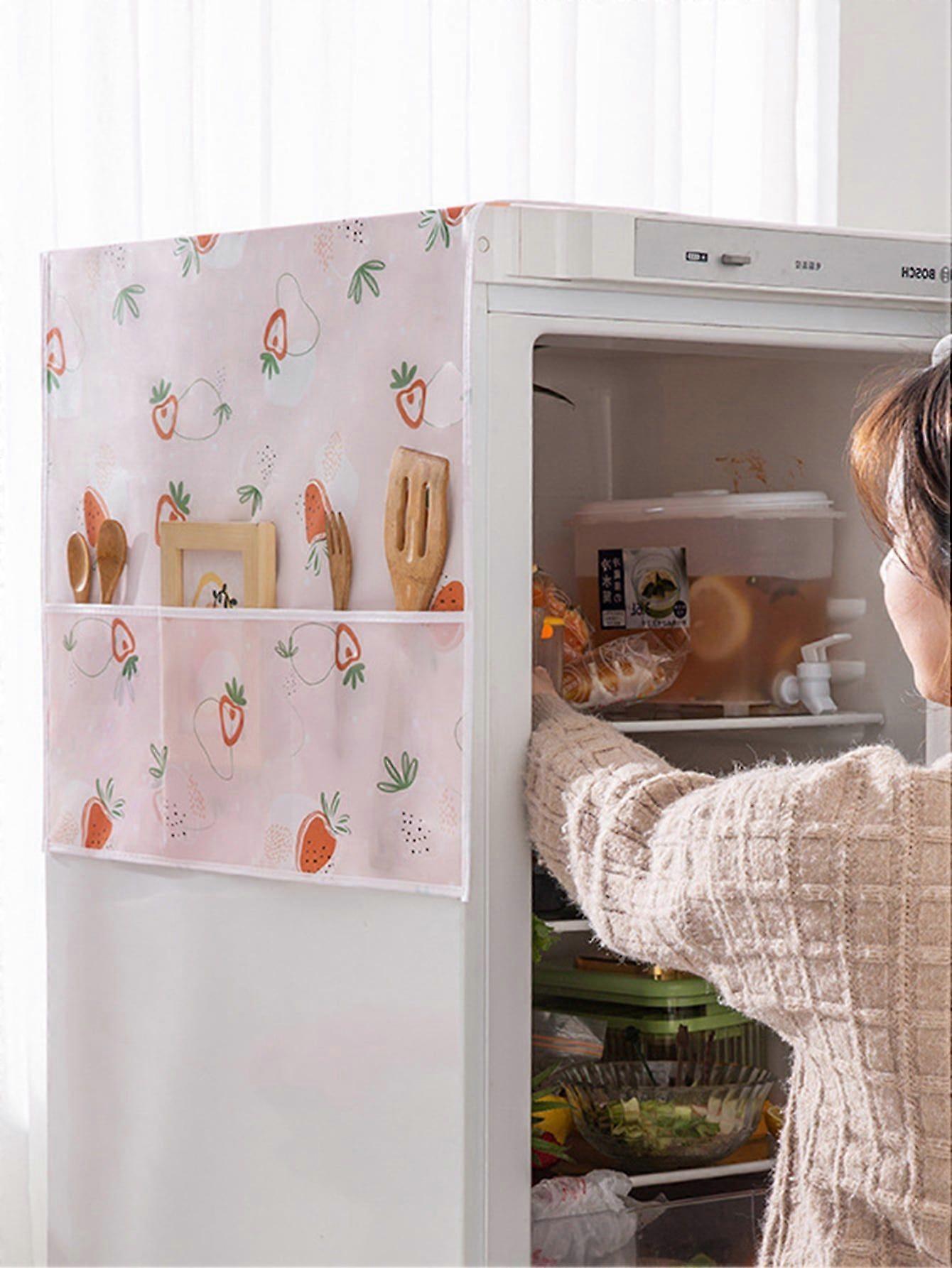 1pc Strawberry Pattern Refrigerator Cover, Cute Dustproof Fridge Top Cover For Household,Bag,Organizer,Storage