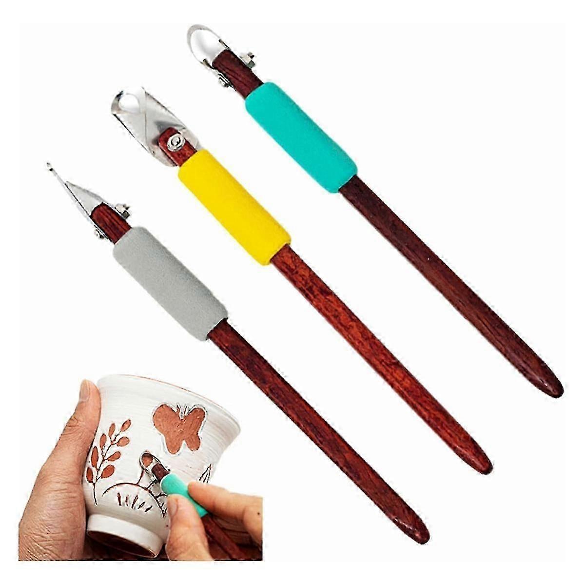 Clay Pottery Sculpting Tools Set Pottery Clay Sculpture Caving Scraper Craft Modelling Tools Yellow+grey+blue