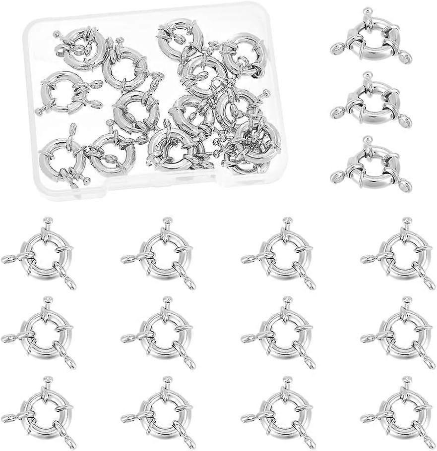 15Pcs 13mm Spring Ring Clasps Platinum Smooth Surface Connector Round Spring Clasps Metal Necklace Bracelet Spring Closures for Jewelry Making Accesso