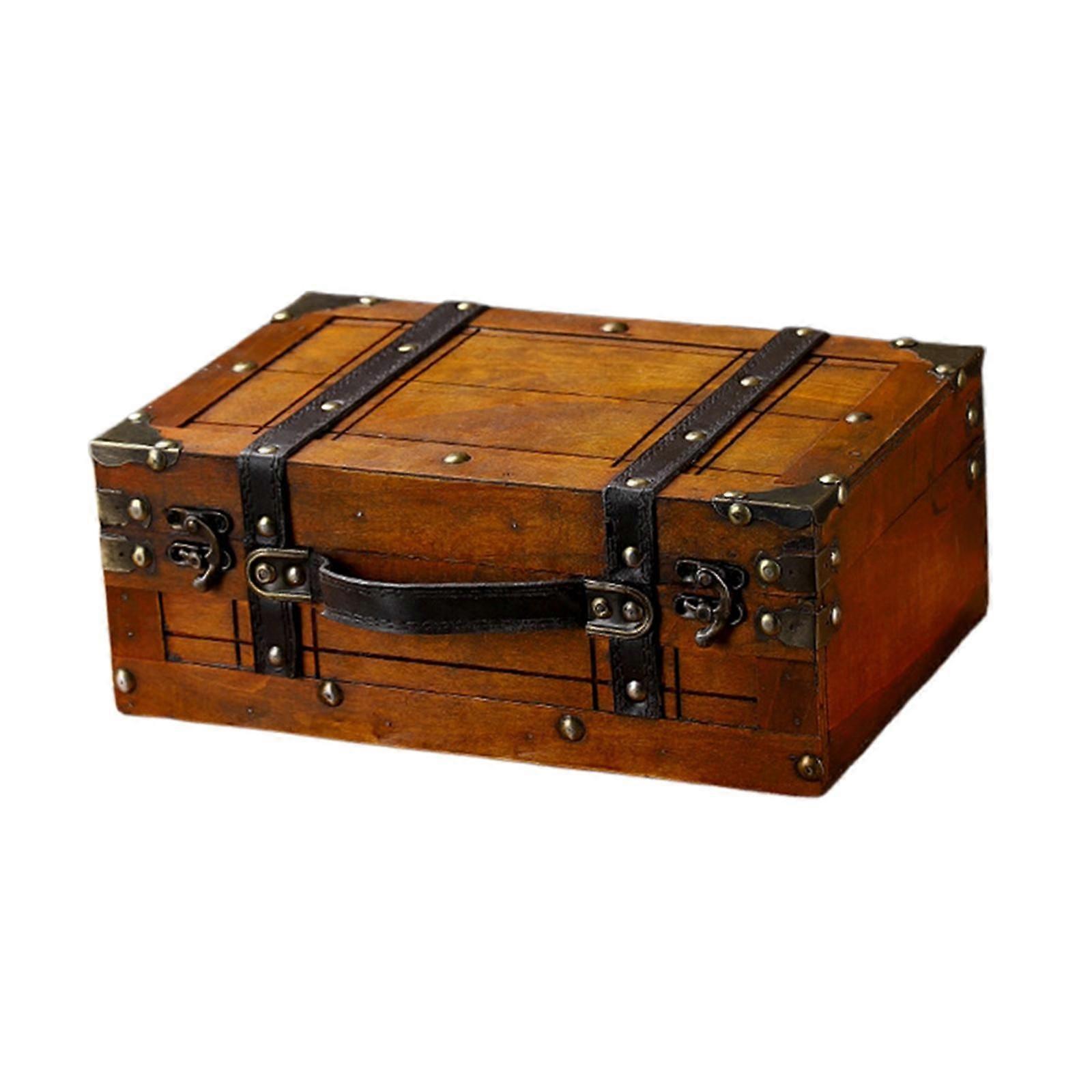 Old Fashioned Wood Storage Box Suitcase Elegant Multipurpose with Hinged Lid 30x19.5x11.2cm