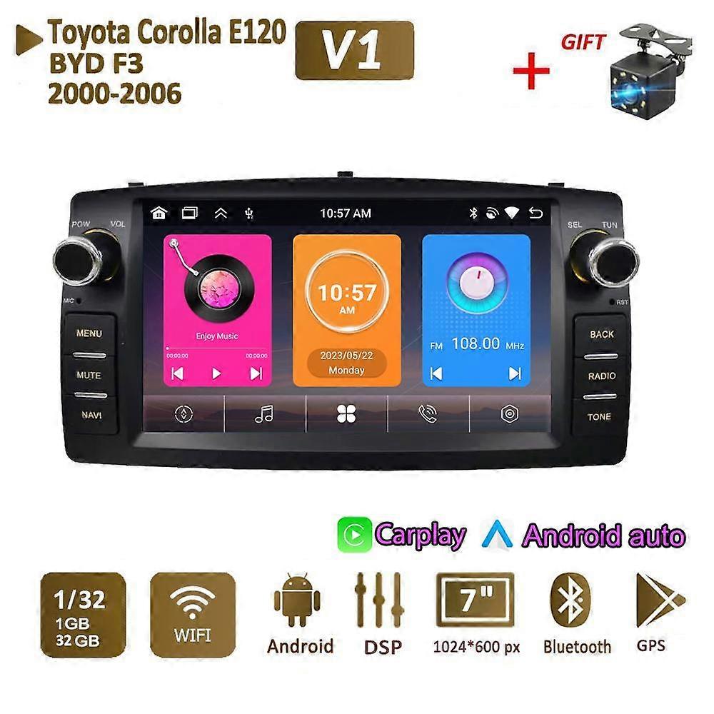Car Radio Multimedia Player For Toyota Corolla E120 2000-2006 BYD F3 2 Din Android Carplay GPS Autoradio 2+64GB