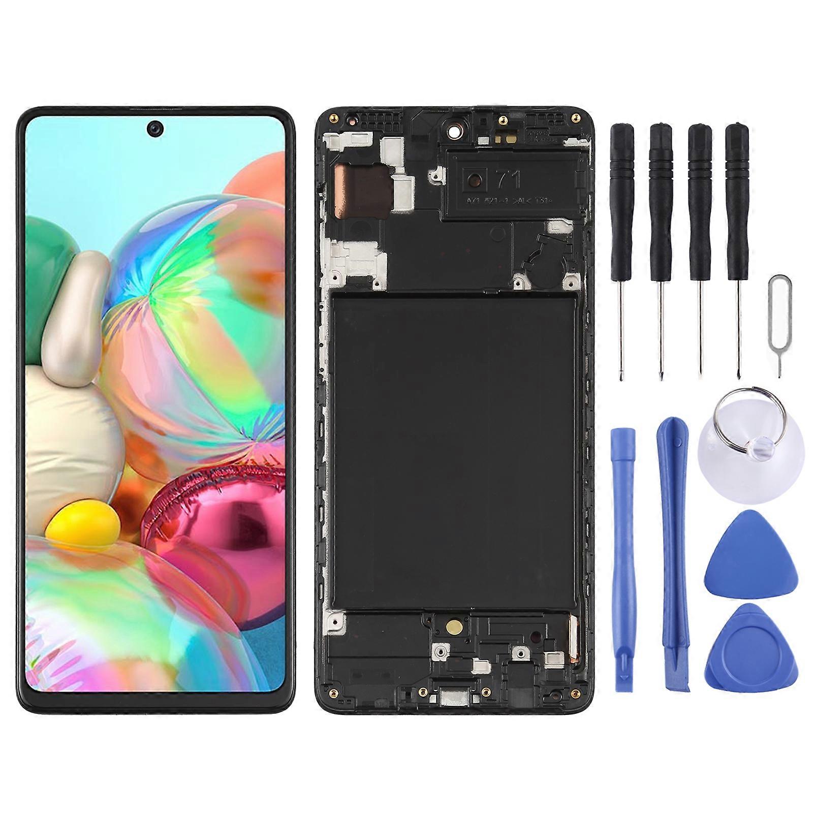 COMPATIBLE Super AMOLED LCD Screen for Galaxy A71 Digitizer Full Assembly with Frame (Black)