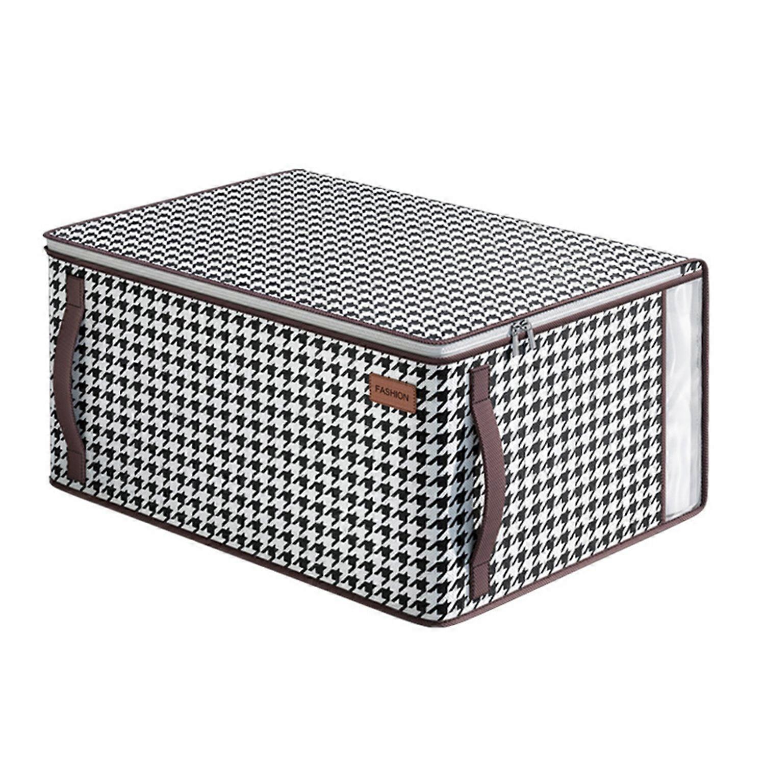 Large Capacity Quilt Storage Bag Houndstooth Pattern Visible Window Thickened Student Luggage