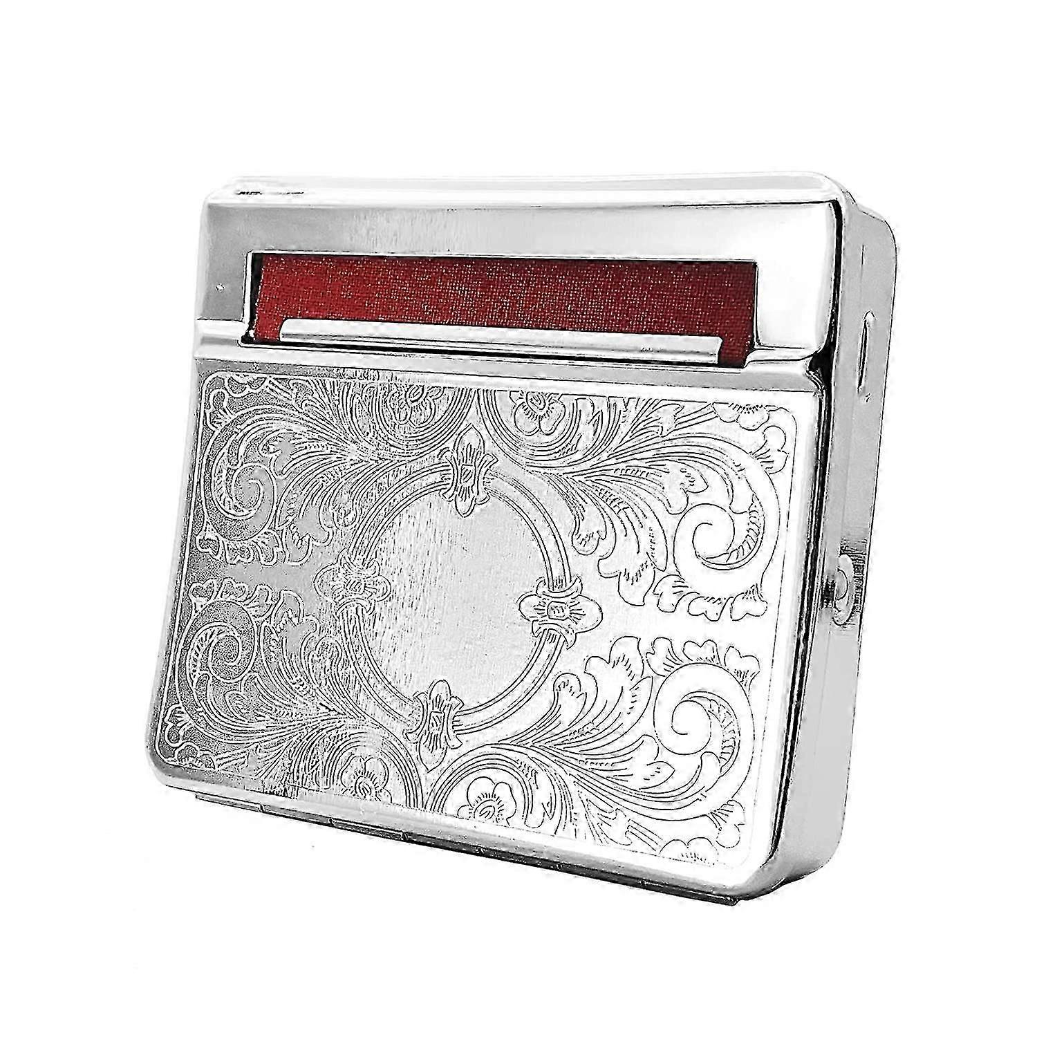 Cigarette Roller Machine Automatic Box, Embossed Silver Automatic Tobacco Rolling Machine, Roll Your Own Cigarette Machine