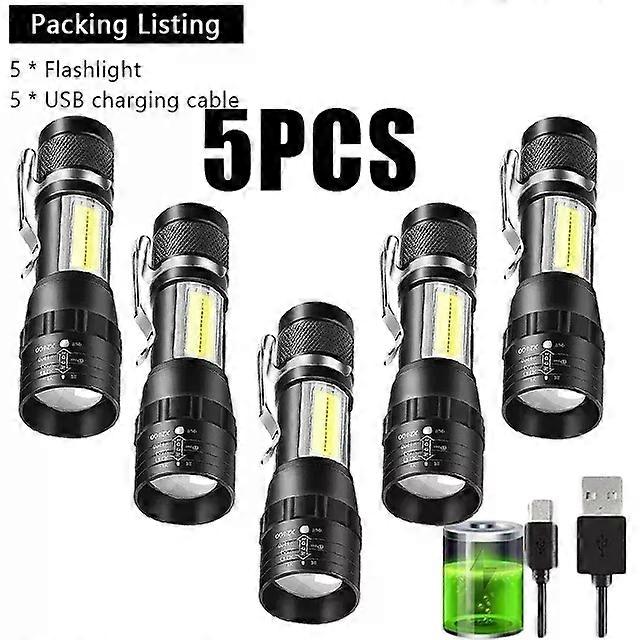 COB+XPE Mini Portable Flashlight Zoomable Small Torch USB Rechargeable Outdoor Camping Fishing Long Range Emergency Lantern