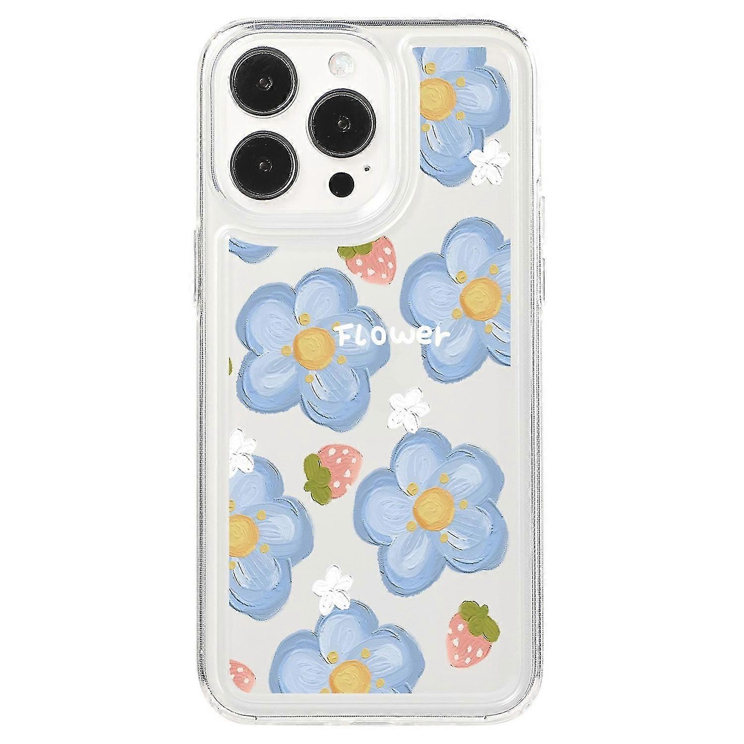 For Iphone 15 Pro Max Clear Case Drop-resistant Tpu Flower Printing Pattern Protective Shell - Peach