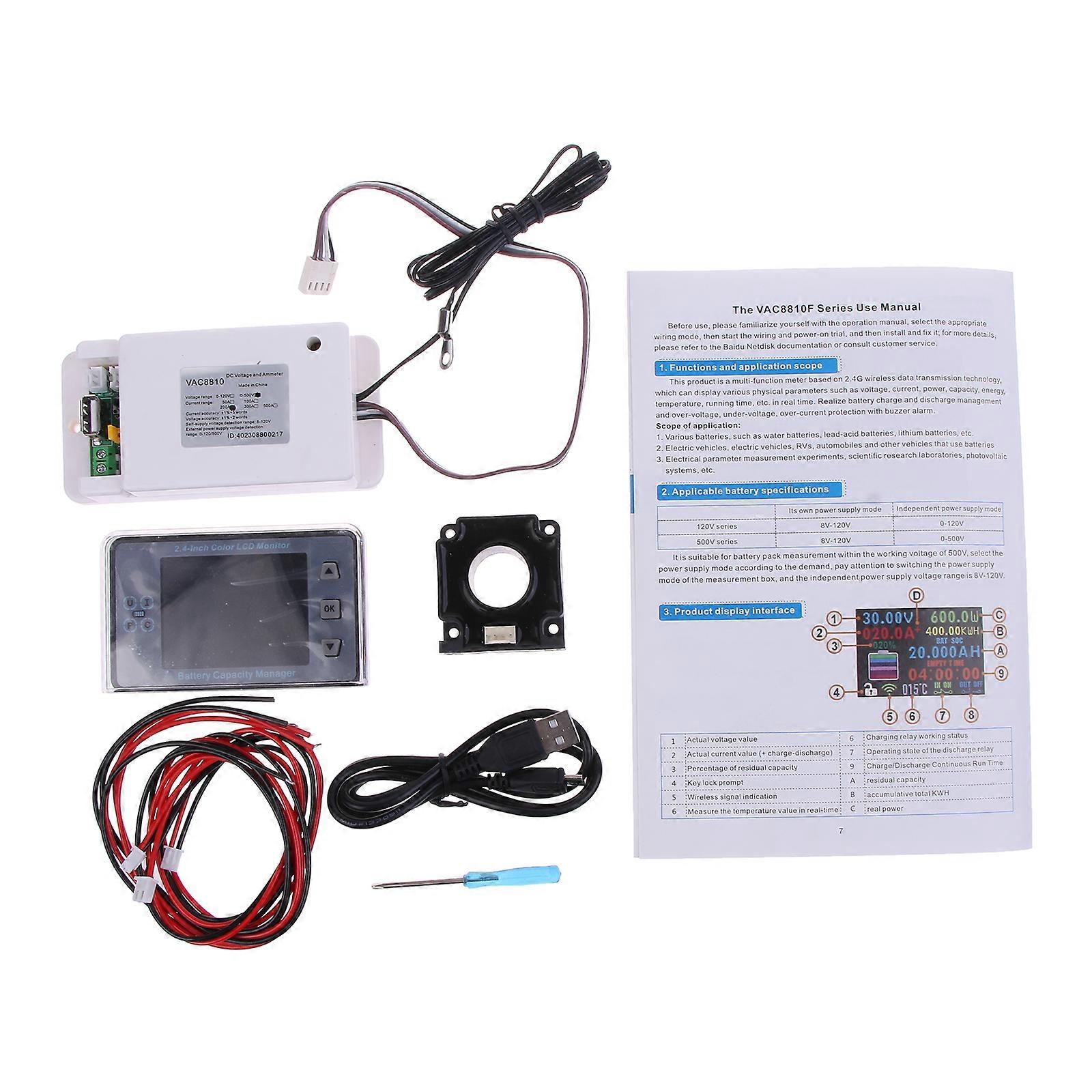 Wireless Voltage Meter Ammeter Battery Charging Capacity Power Detectors Tester Coulometer 2.4-Inch Color LCD-Display