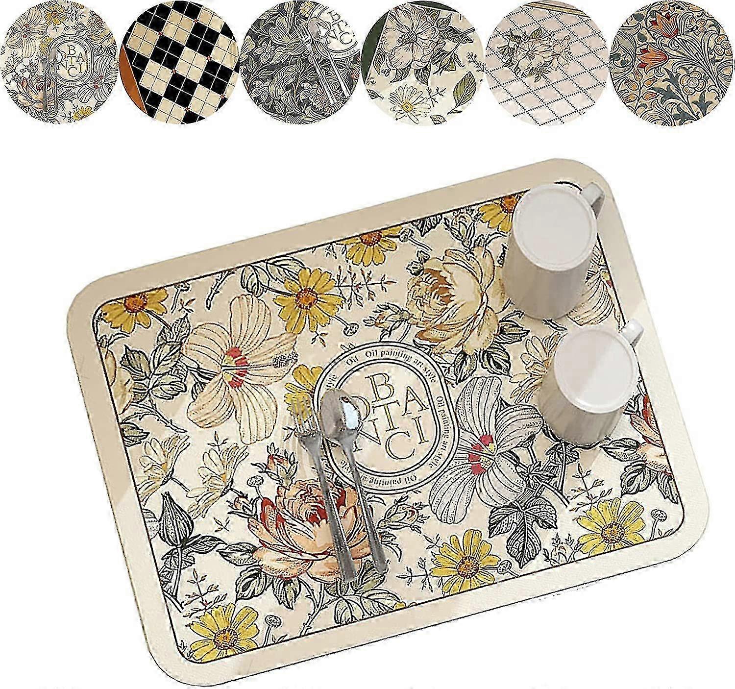 Microfiber Absorbent Dish Drainer Mat - Quick Dry Non-Slip Kitchen Countertop Gift