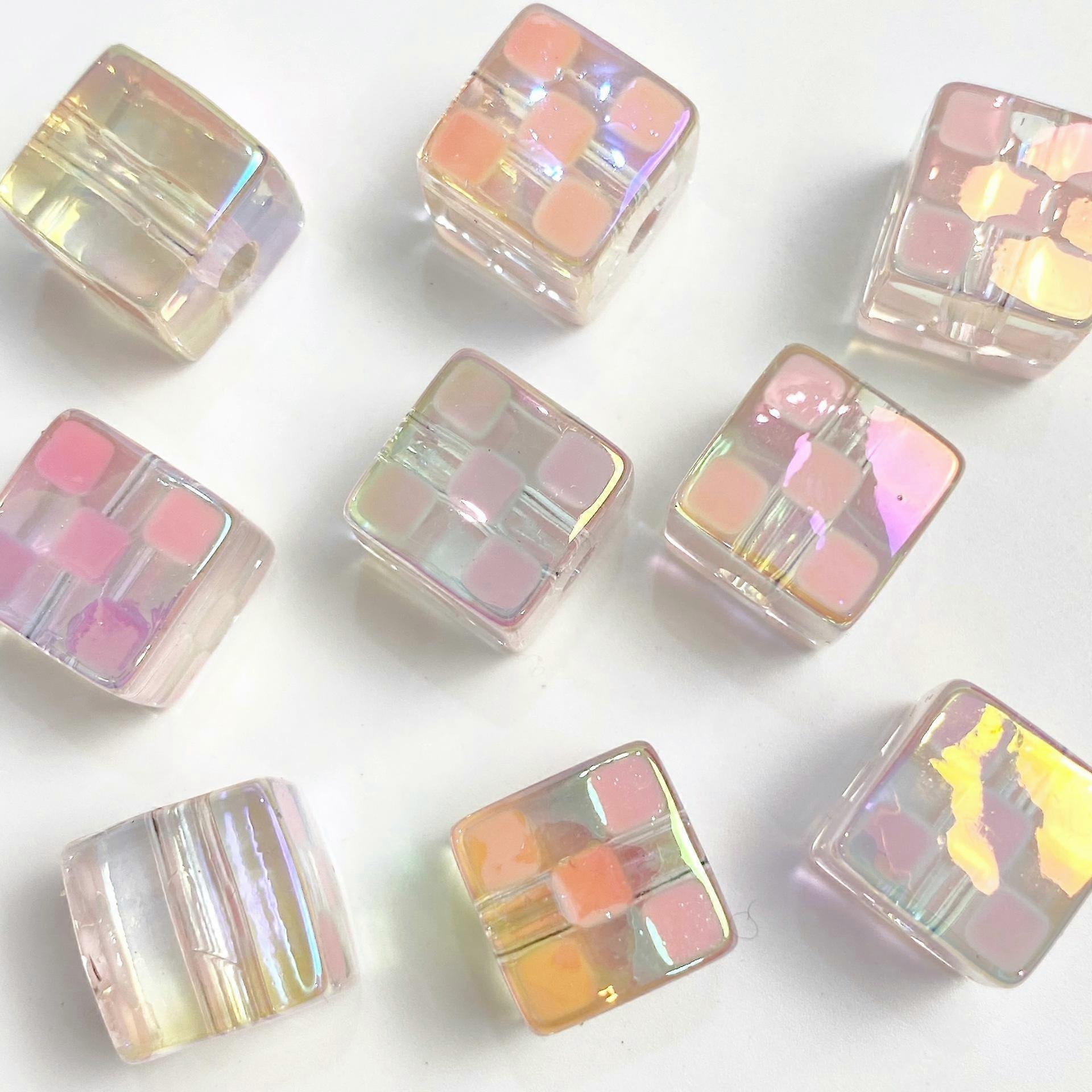 Home Party Supplies Jewelry Accessories Plated Color Checkerboard Check Rubik's Cube Beads Square UV Dazzle 5pcs Straight Hole Beads Drops Oil