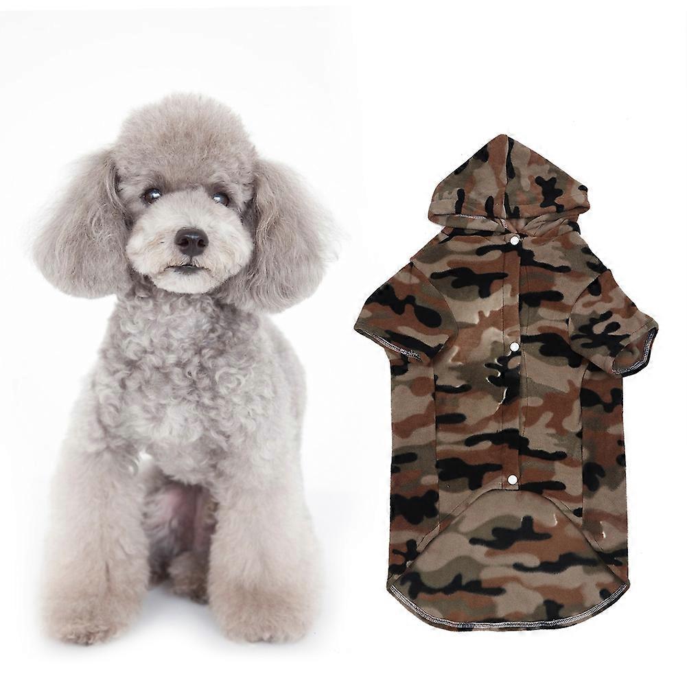 Plush Pet Clothes Comfortable Costume with Hat for Dog, Warm Camouflage Outfit, Size M, Soft Fabric