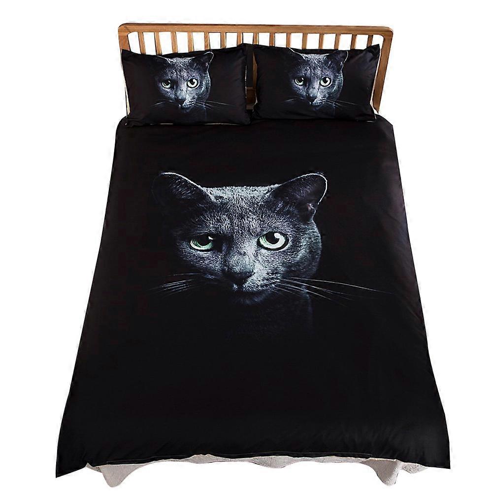 3 Pieces 3D Black Cat Printing Soft Duvet Cover Set Polyester Bedding Set(Queen Size)