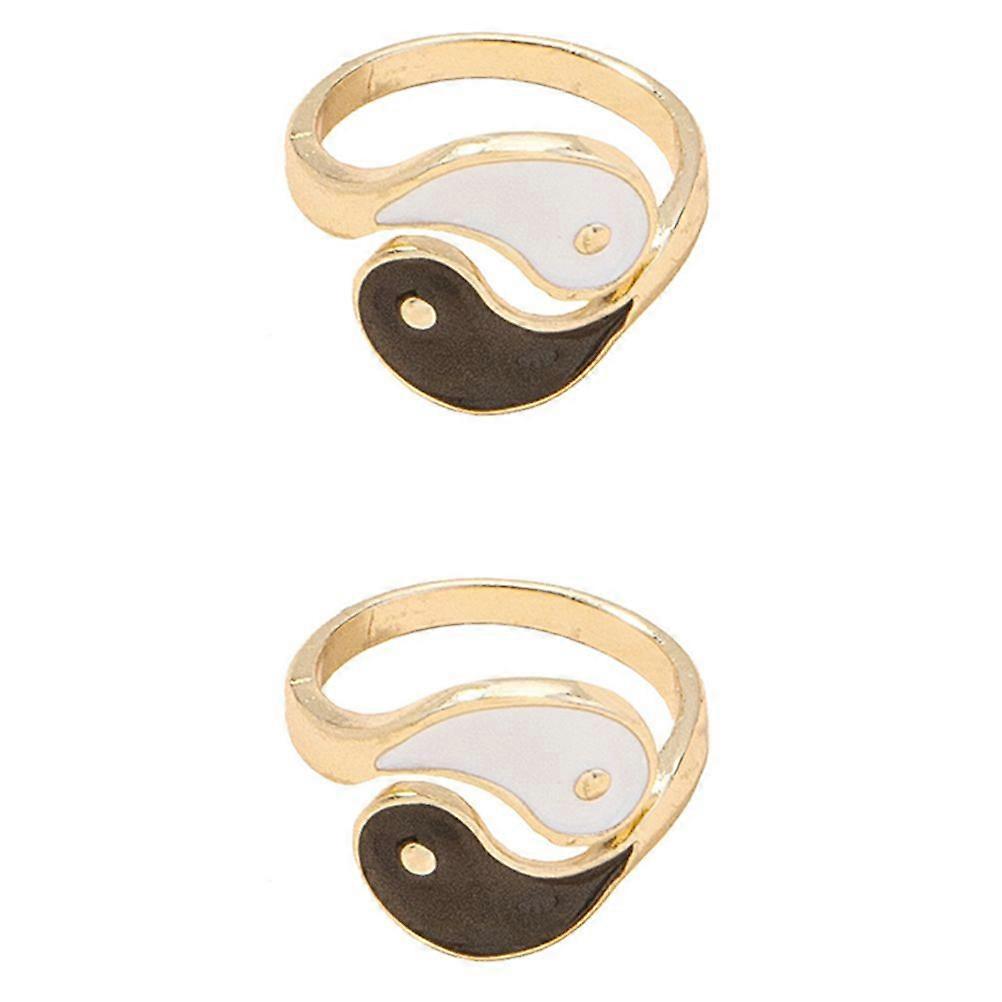 2pcs Creative Yin Yang Trigrams Finger Ring Alloy Ring Opening Adjustable Ring