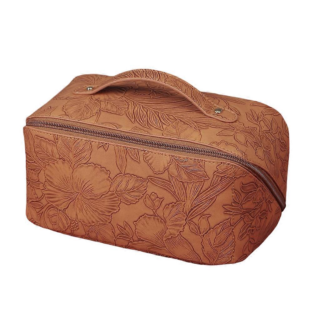 PU Leather Handbag for Makeup Portable Makeup Storage Pouch with Handle for Girls Women