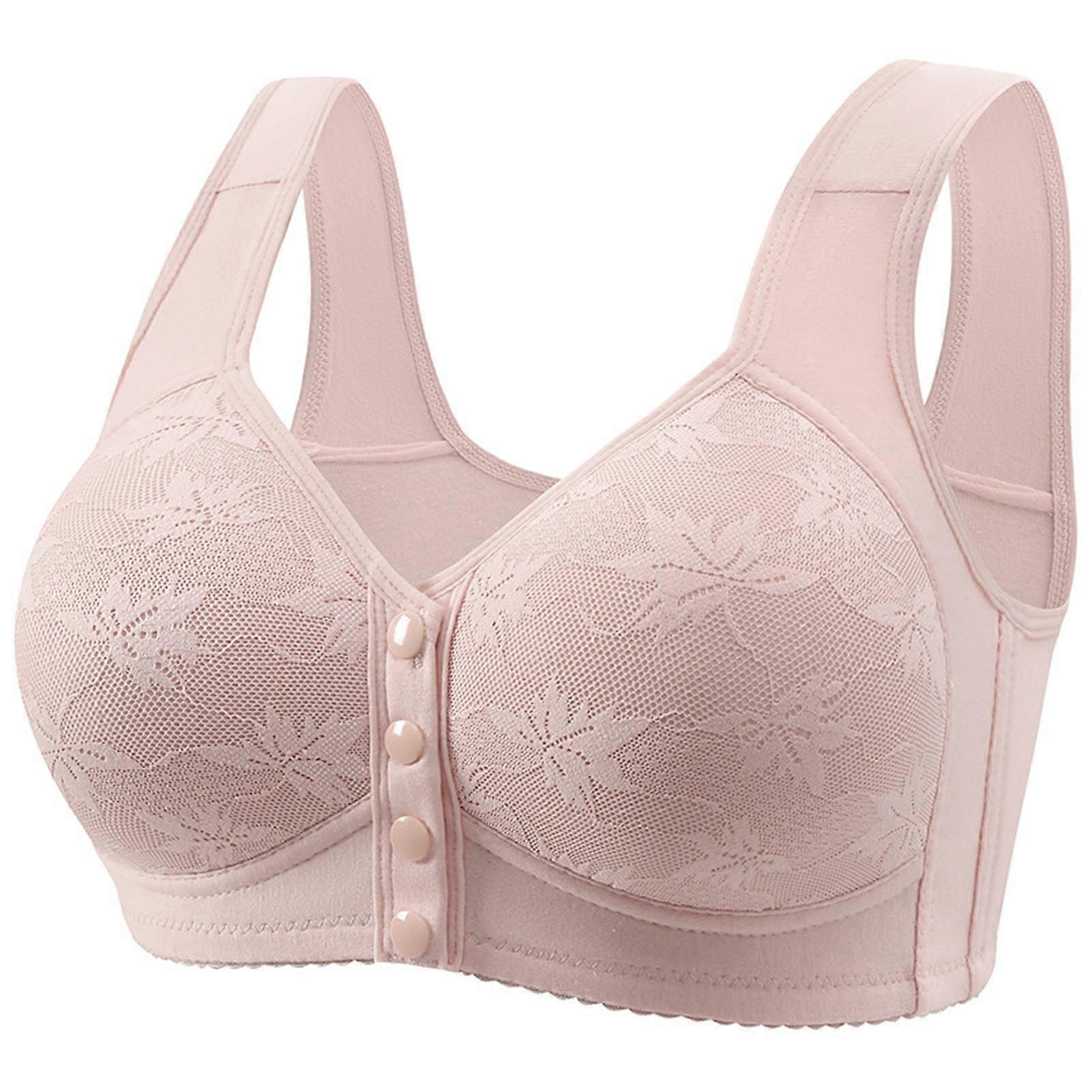 Comfortable Wirefree Vest Style Bra for Middle Aged Women Soft Cotton Fabric Front Button Closure Push Up Brassiere  Milk ashes 42 95
