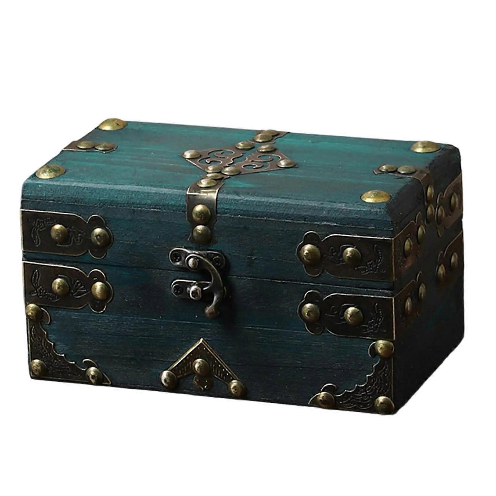 Petit coffre en bois décoratif pour collection de pièces de monnaie et décoration intérieure, coffre de rangement pour bijoux avec couvercle à charnière