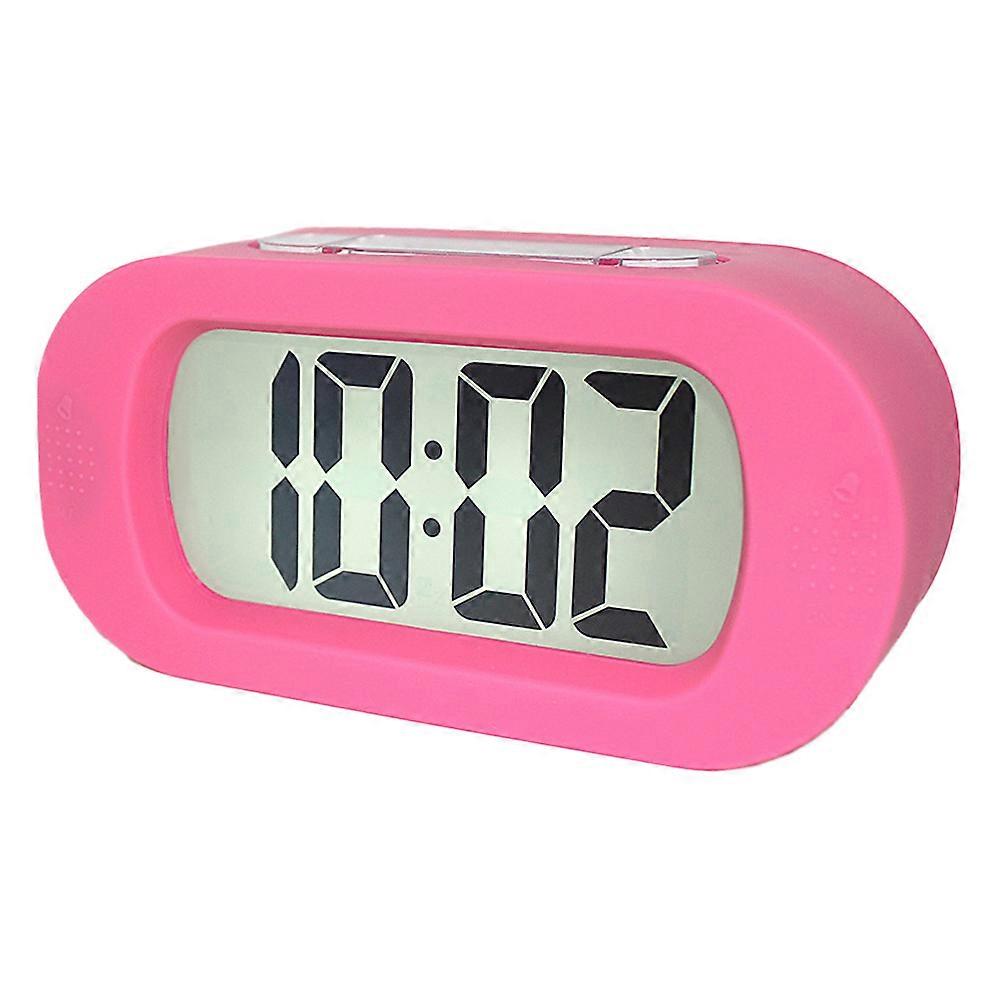 Digital Silent Lcd Large Screen Desk Bedside Alarm Clock With Light-Pink
