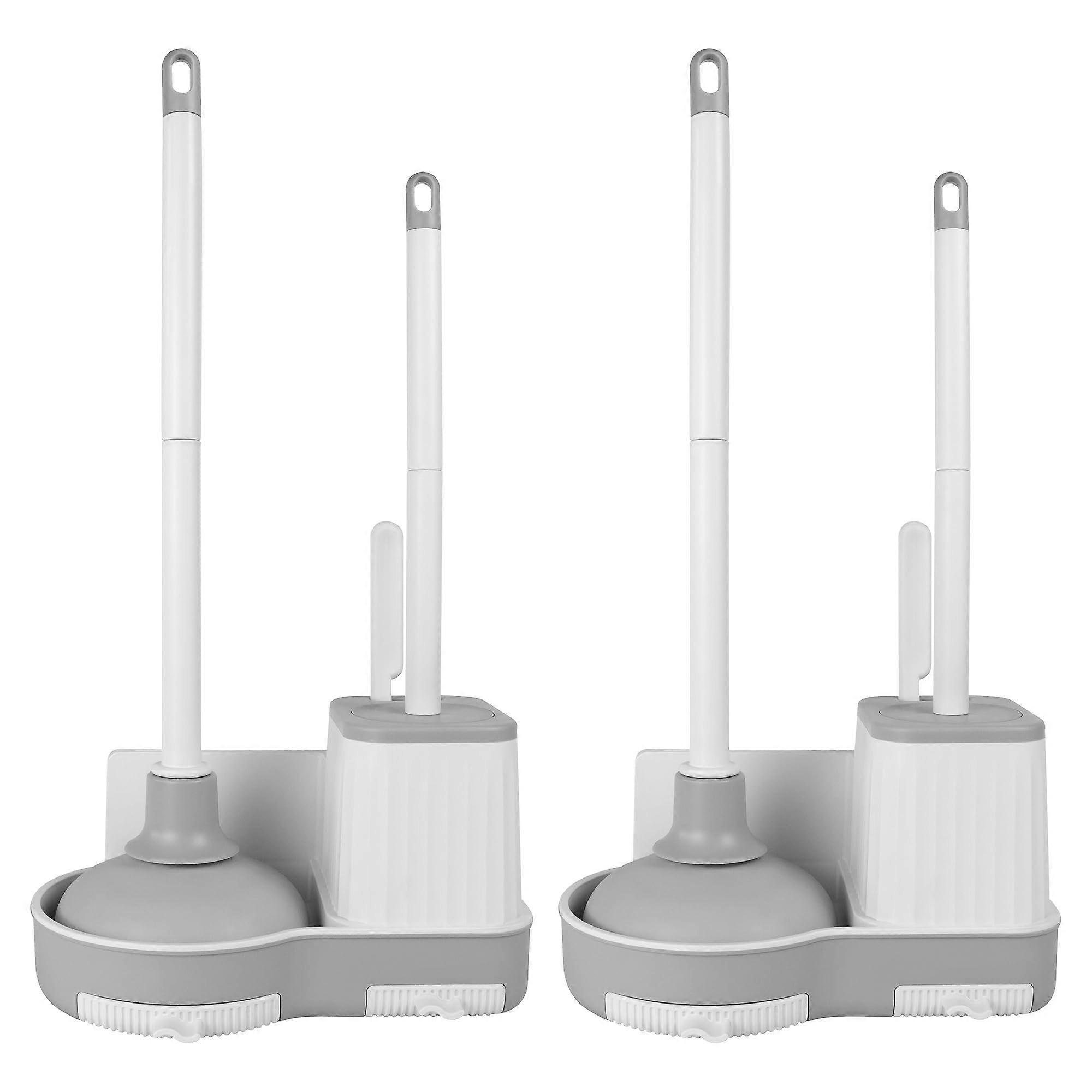 2 Pack Toilet Brush and Plunger Set with Holder, Deep Cleaning Crevice Brush for Space Saving Storage, Durable Design