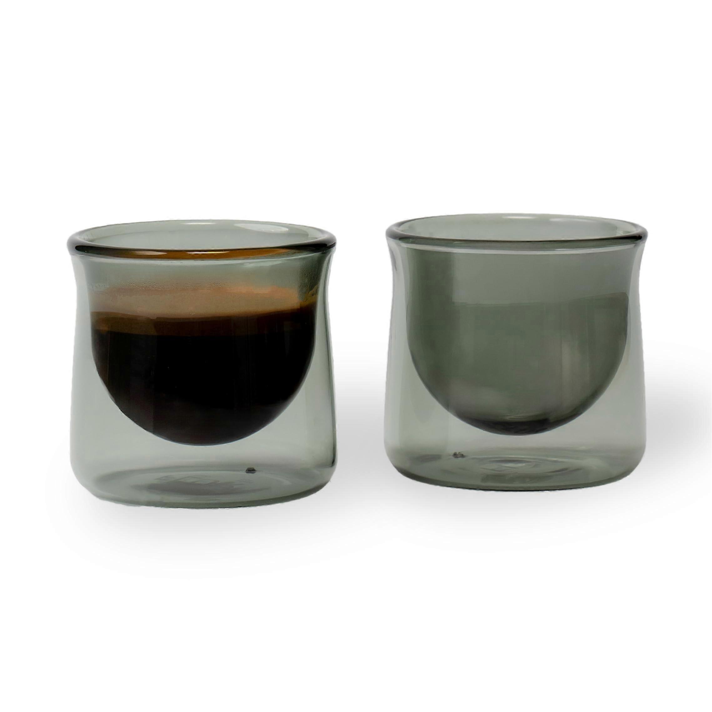 Espresso Glass Set of 2, Double-Walled Borosilicate Glass, Handmade, 3 oz, Smoke Color for Small Drinks