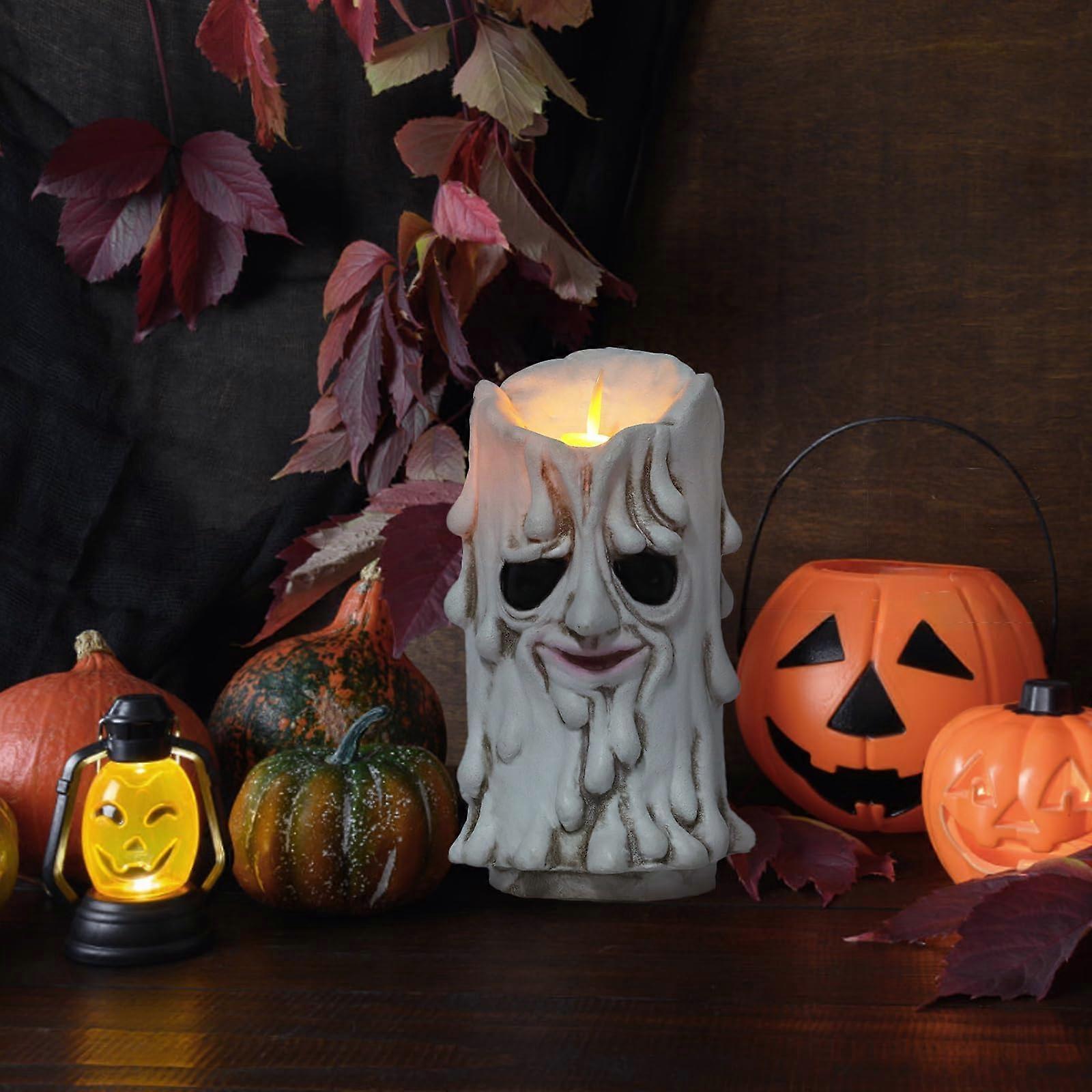 "LED Flameless Candles with Halloween Theme for Home Table Decor, Electric Candle Lights, Safe and Realistic Design"
