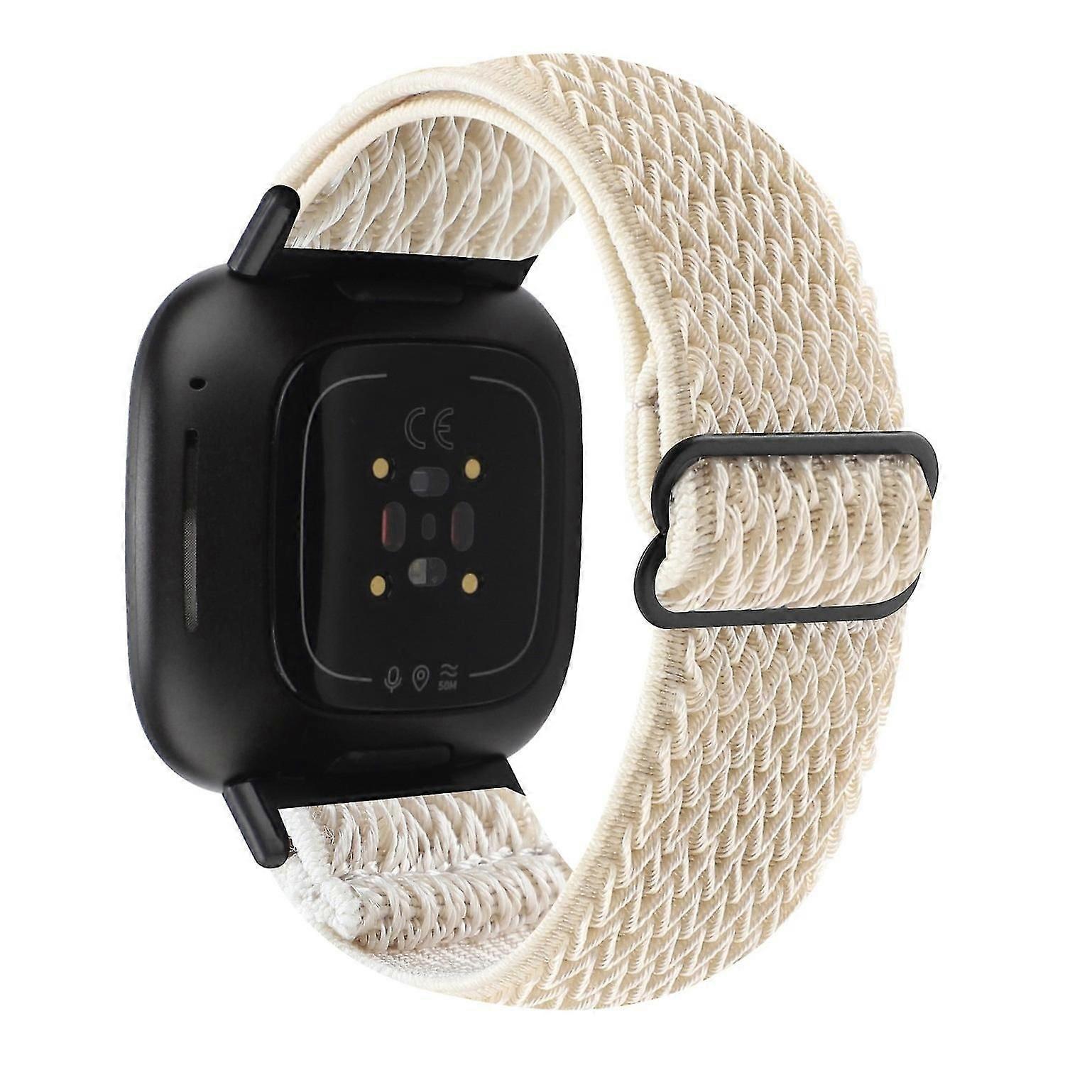 For Fitbit Versa 4/Sense 2 Stretchy Nylon Watch Band Wave Pattern Elastic Braided Replacement Strap