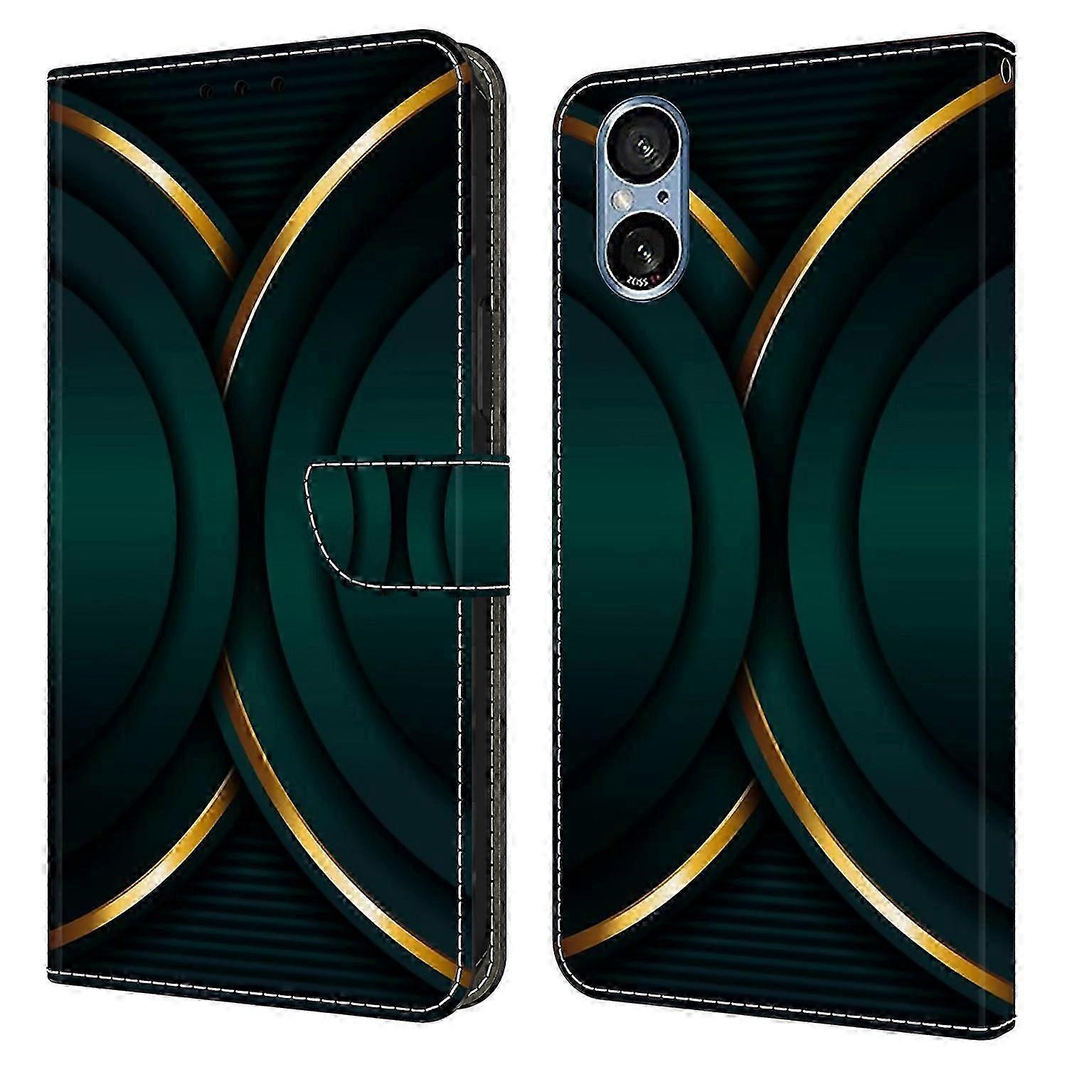 For Sony Xperia 5 V Case 3d Pattern Pu Leather Wallet Phone Cover With Stand - Gold Contour