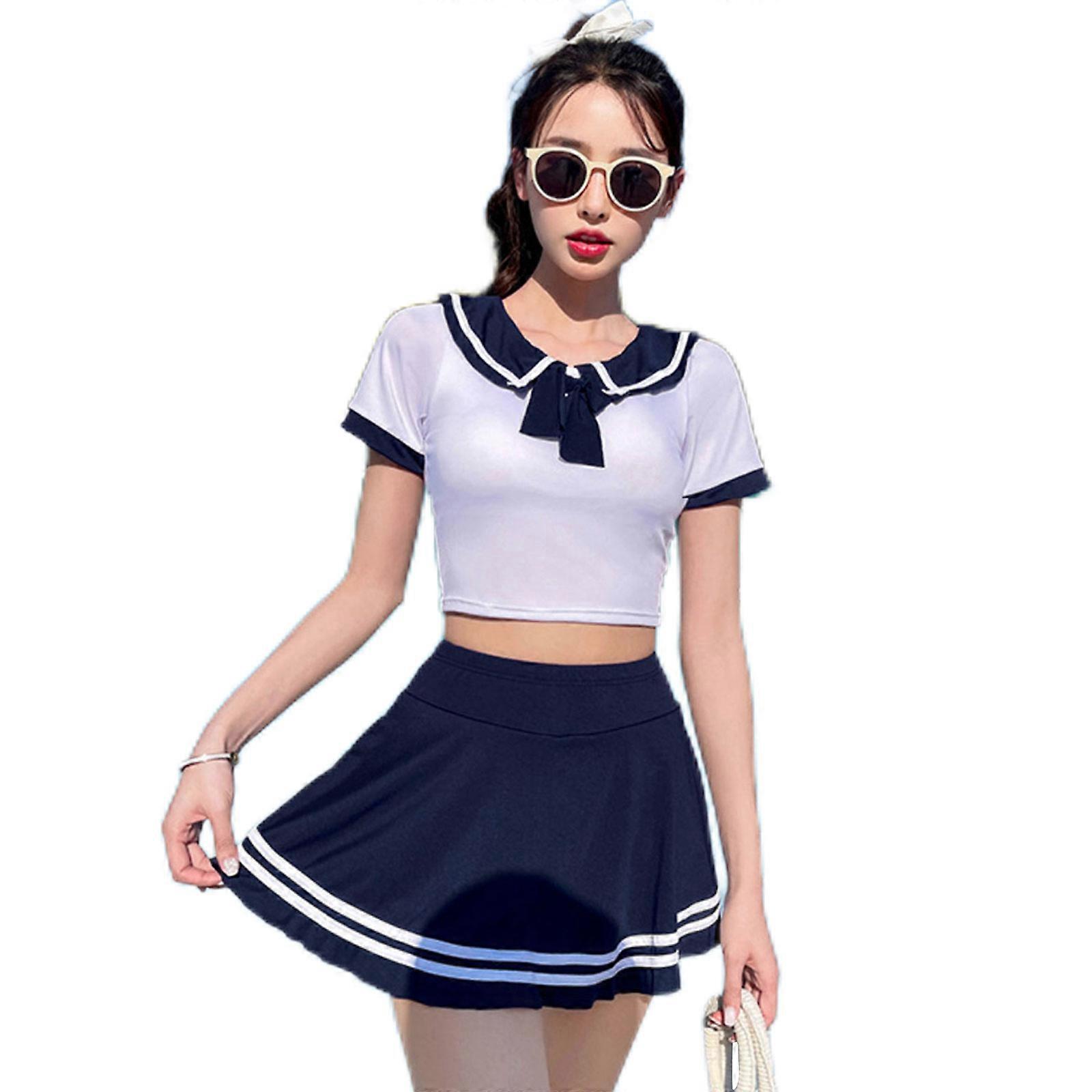 Maillots de bain femmes Jupe taille haute Robe de bain Deux pièces Bikini Maillot de bain Maillots de bain mignons Maillots de bain avec soutien-gorge intégré Fever M