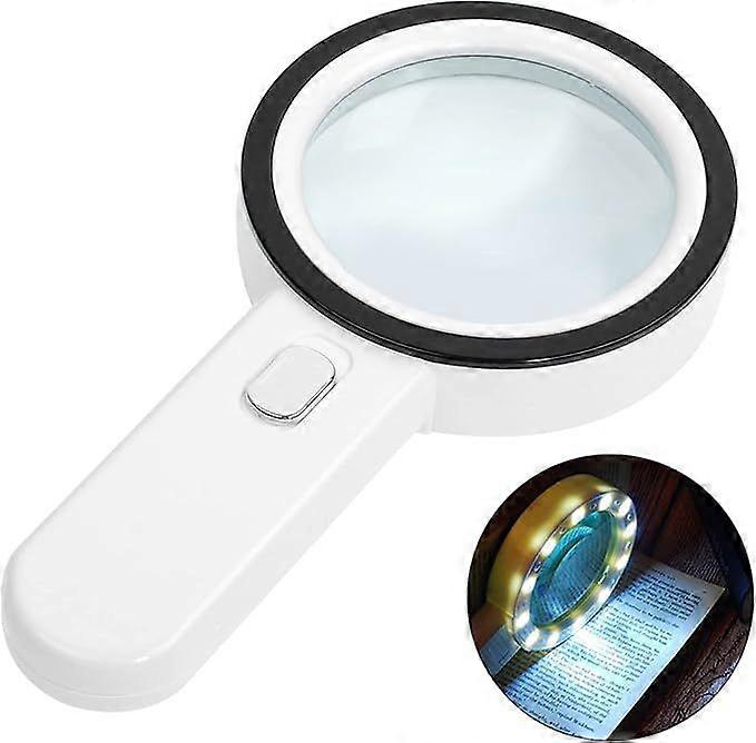 Illuminated reading magnifier, 30x magnifying glass with 12 LED lights, handheld magnifier, illuminated reading magnifier, jewelry, elderly, visually 