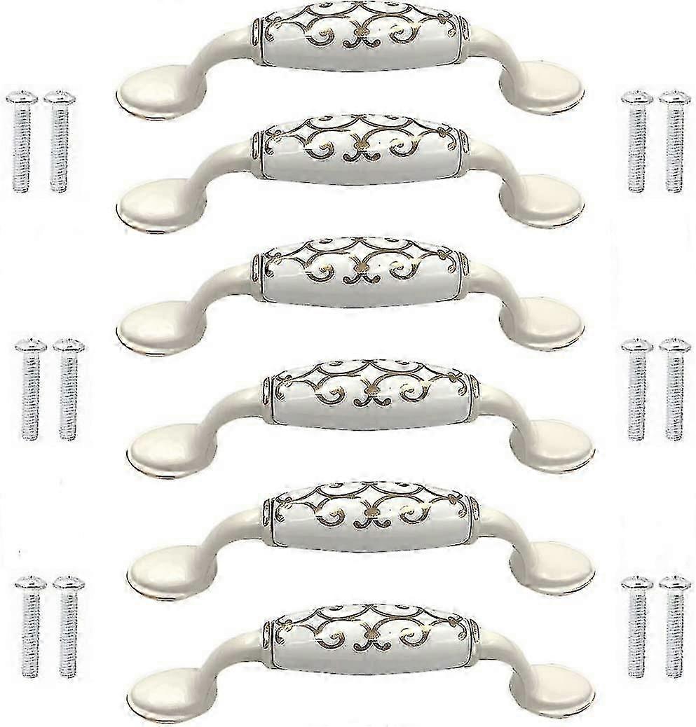 6pcs Ceramic Alloy Door Knobs Cabinet Cupboard Cupboard Chinese Style White Handle