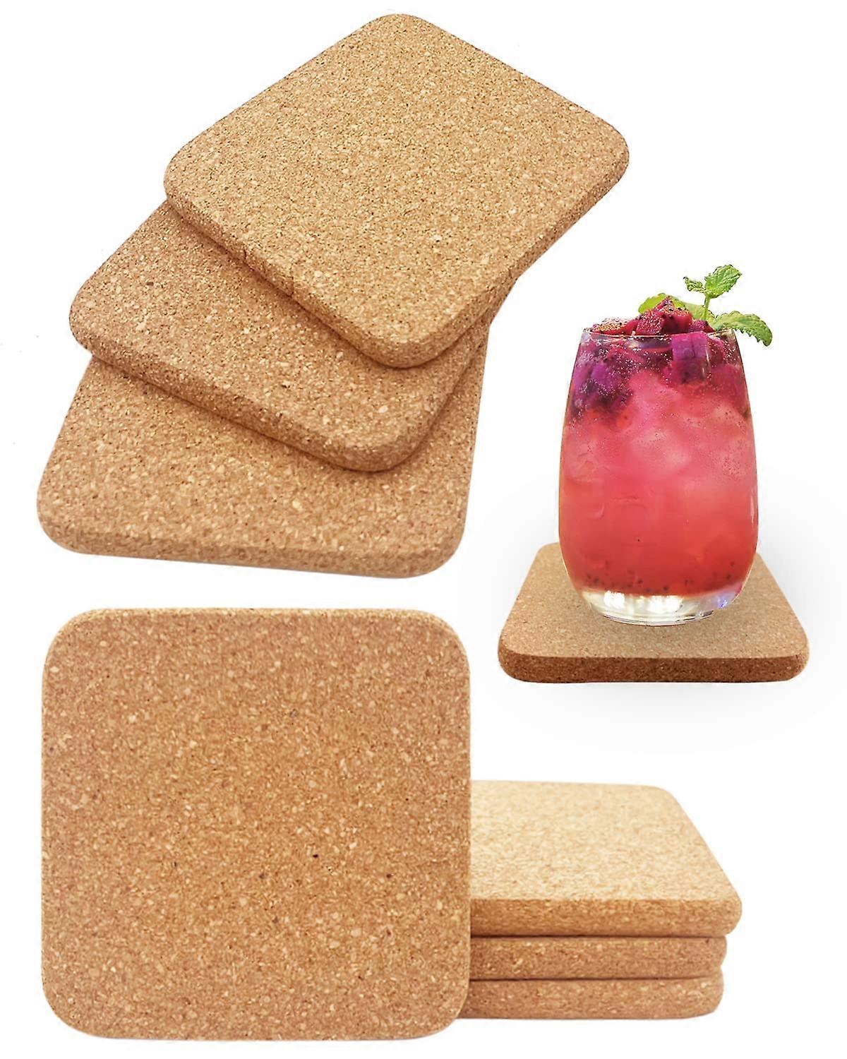 Cork Coasters for Drinks, 8 Pcs Square Extra Thick Absorbent Cork Coaster Sets, Round Edge