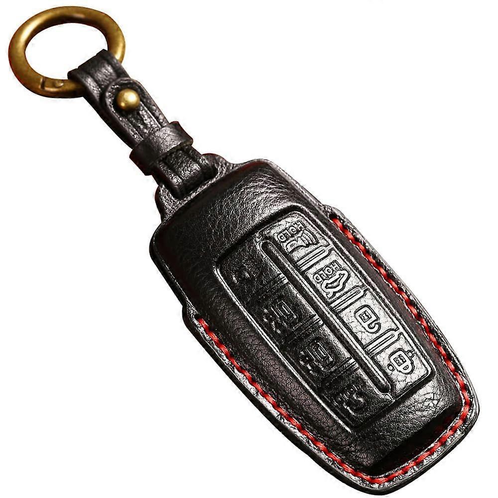 Handmade Leather 8 Button Key Fob Cover Fit for Genesis GV80 G80 Keyless Full Protection Smart Key Fob Case with Keychain Black