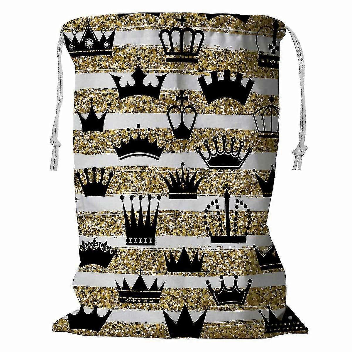 Golden Glitter Texture White Lines Crowns Storage Basket  With Drawstring 60x80 Cm