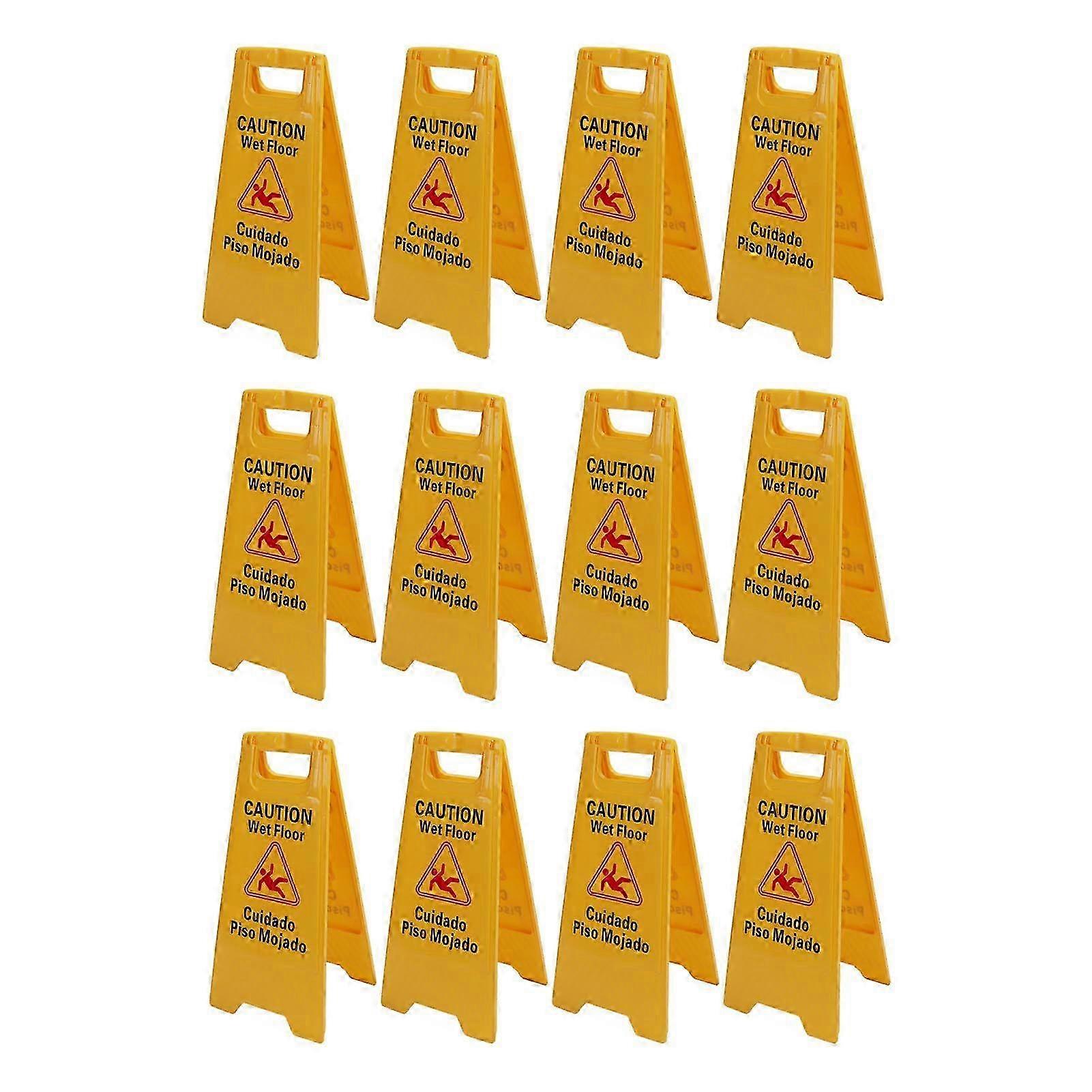 12Pcs Wet Floor Sign Foldable A Frame Caution Floor Sign Plastic 2 Sided For Indoor Outdoor