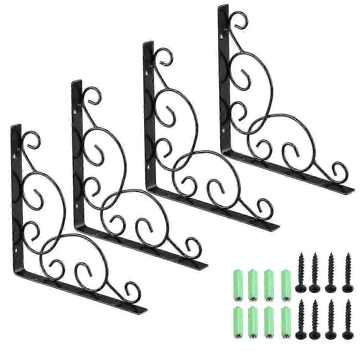 Stylish Brackets Black Wall Mounted Floral Shelf