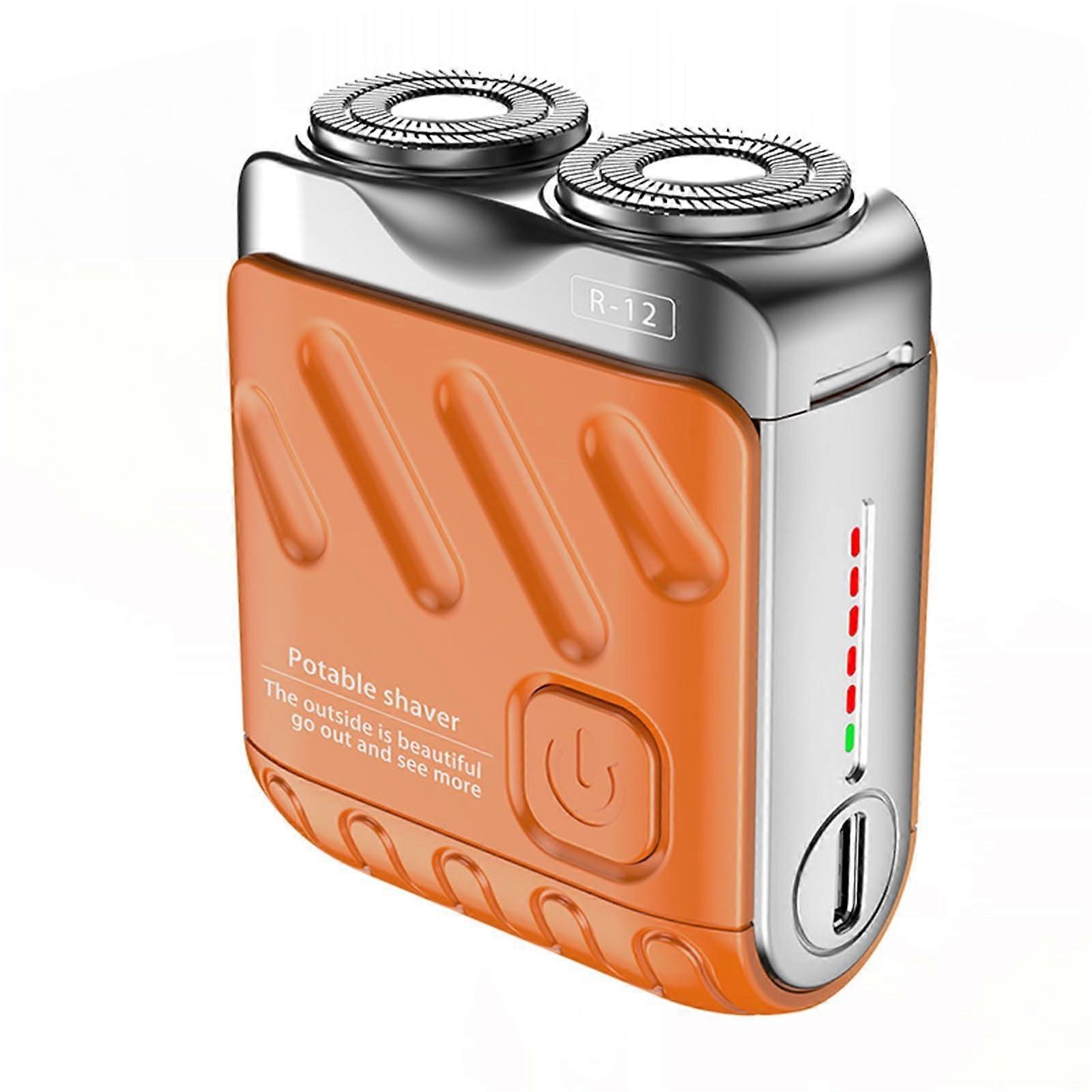 Mini Electric Razor, Shaver with DoubleRing Magnetic Cutter, Wet Dry (Orange)