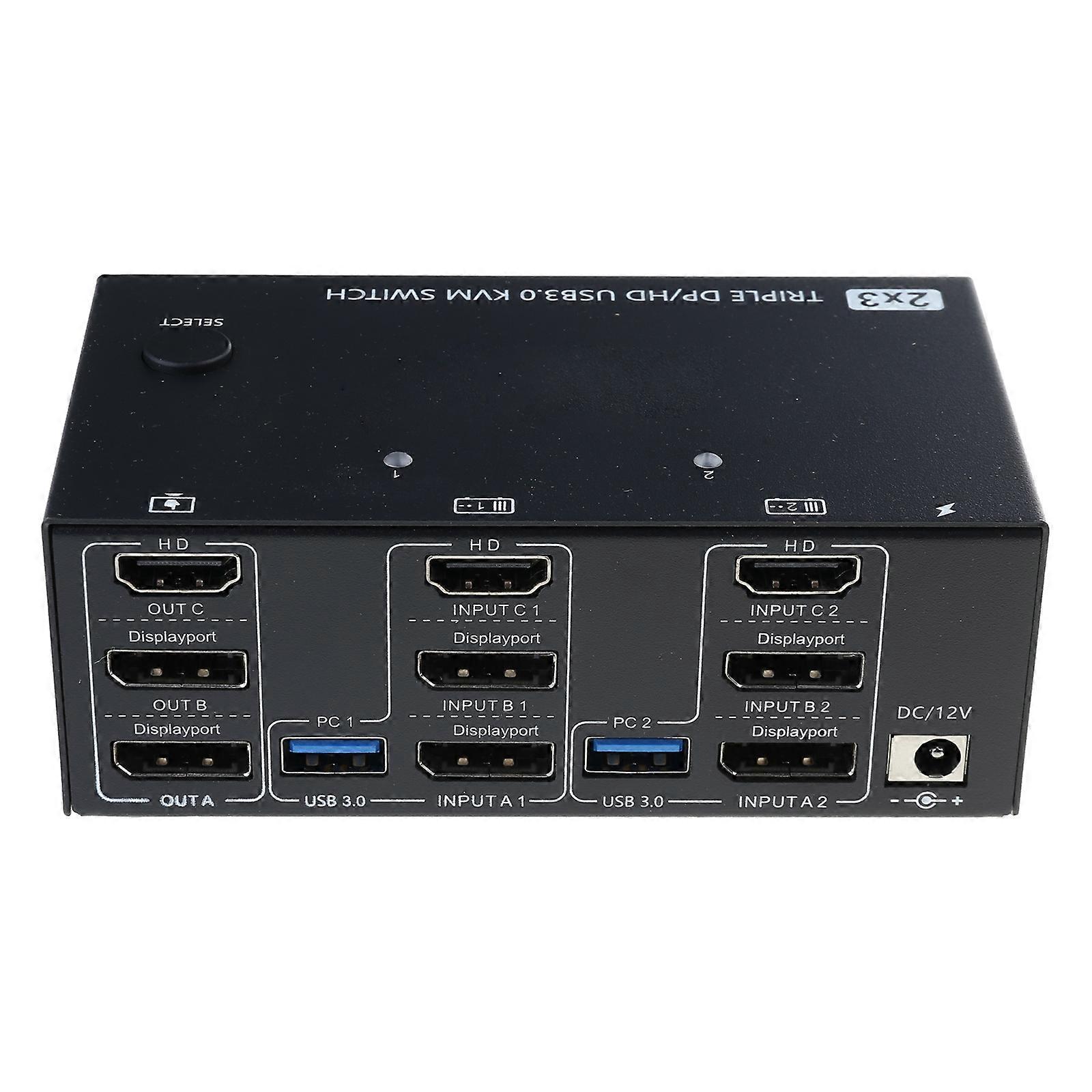 Efficient Workspaces KVM Switcher, Connecting 2 Computers To 3 Monitors, USB3.0 Hubs, 8K@60Hz And 4K@60Hz Compatible