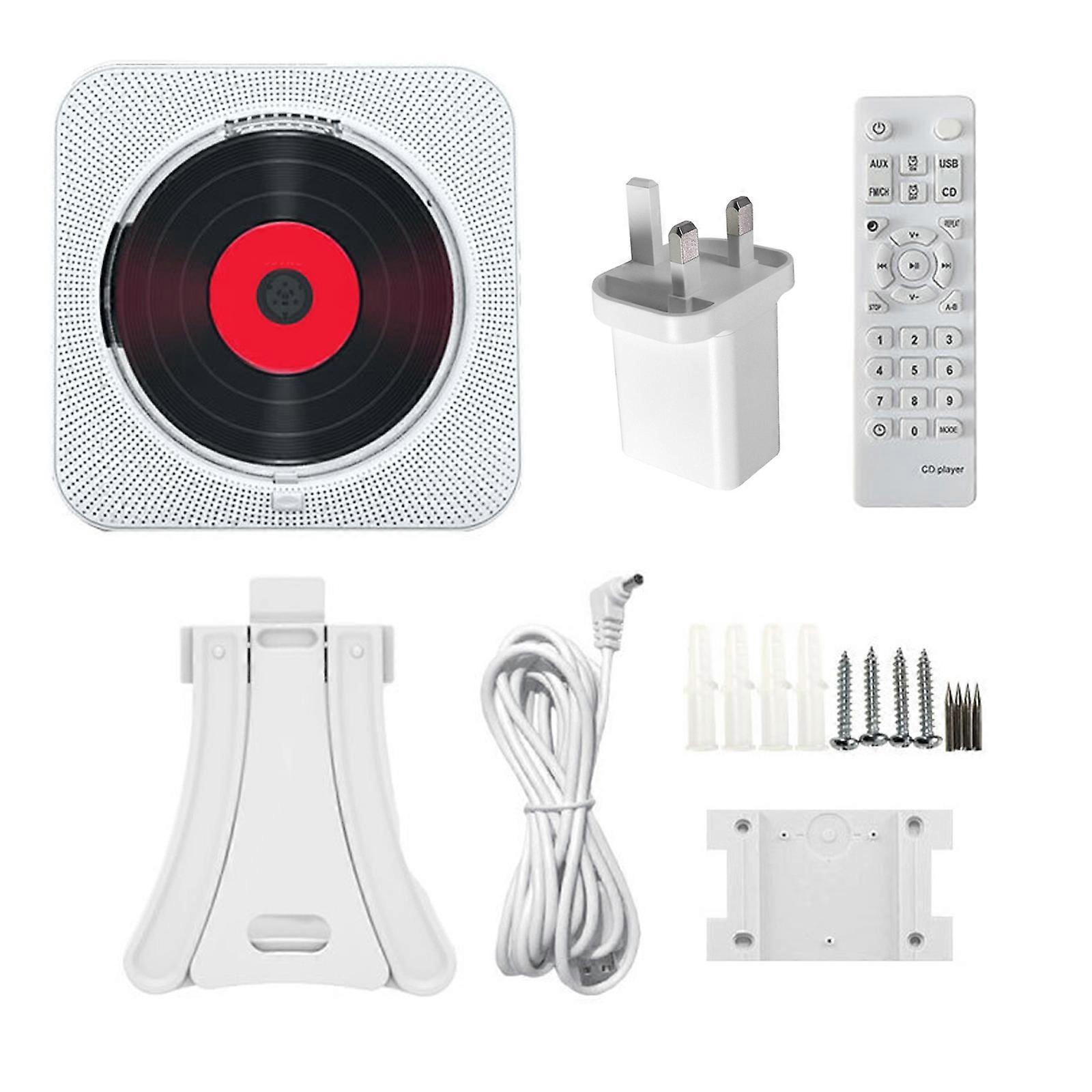Bluetooth-compatible CDs Player Portable with Stereo Speakers Rechargeable Battery for Home Car USB Support White