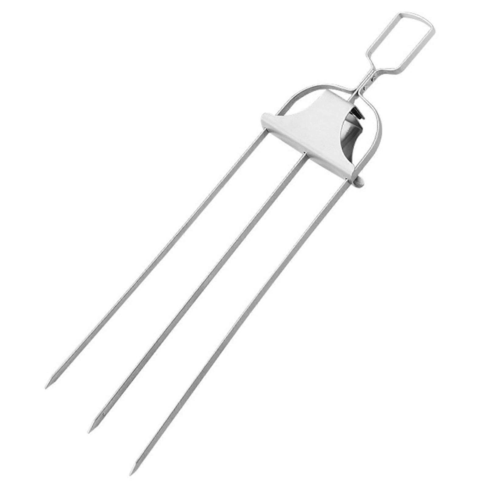 Stainless Steel Barbecue Skewers for Cooked Meat and Vegetables, Semi Automatic Three Pronged Barbecue Fork Outdoor Barbecue Skewers, Style 1