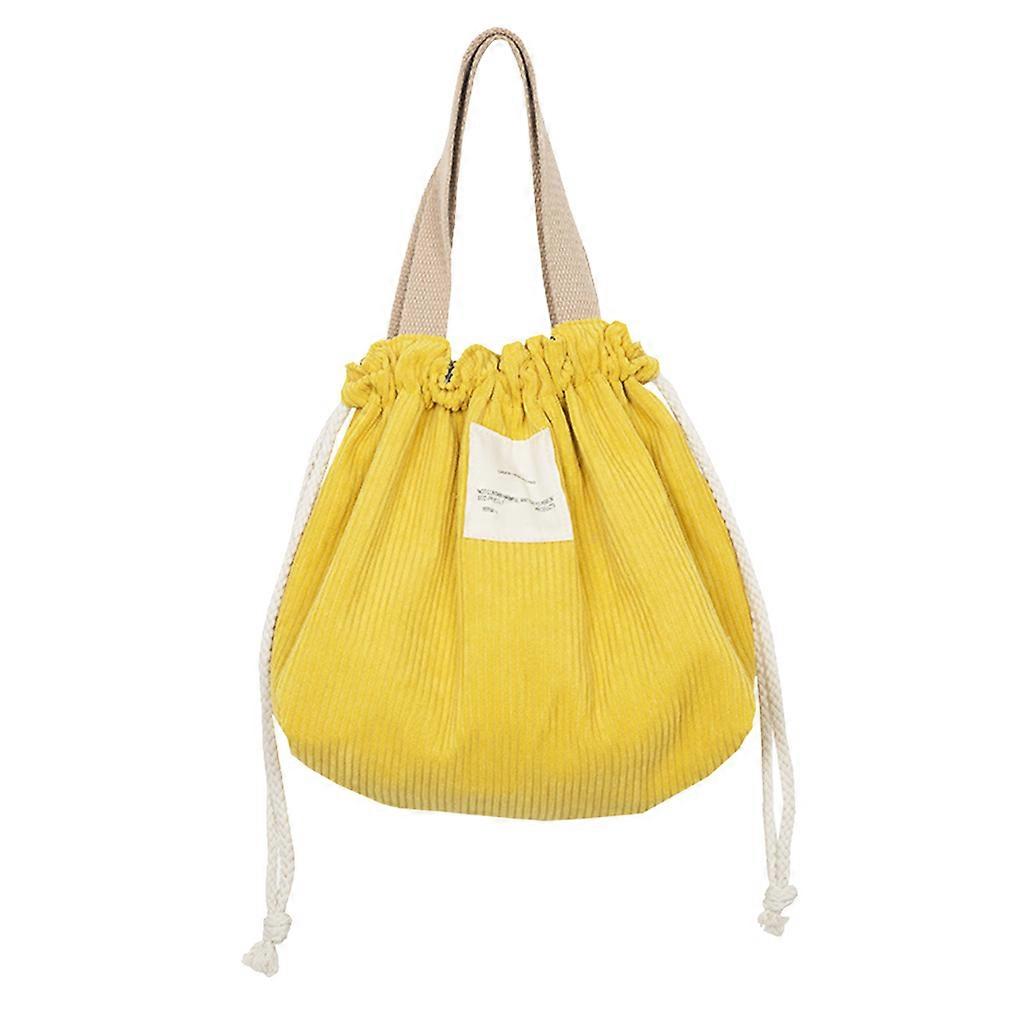 Drawstring Corduroy Portable Lunch Box Bag Solid Color Picnic for Totes Handbag Picnic Food Storage Bag Container yellow