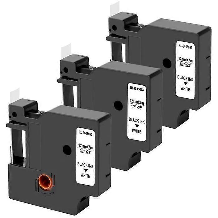 White Ribbon - Phonillico® - Pack of 3 - Compatible with Dymo LabelManager - 12mm x 7m - Label 45013