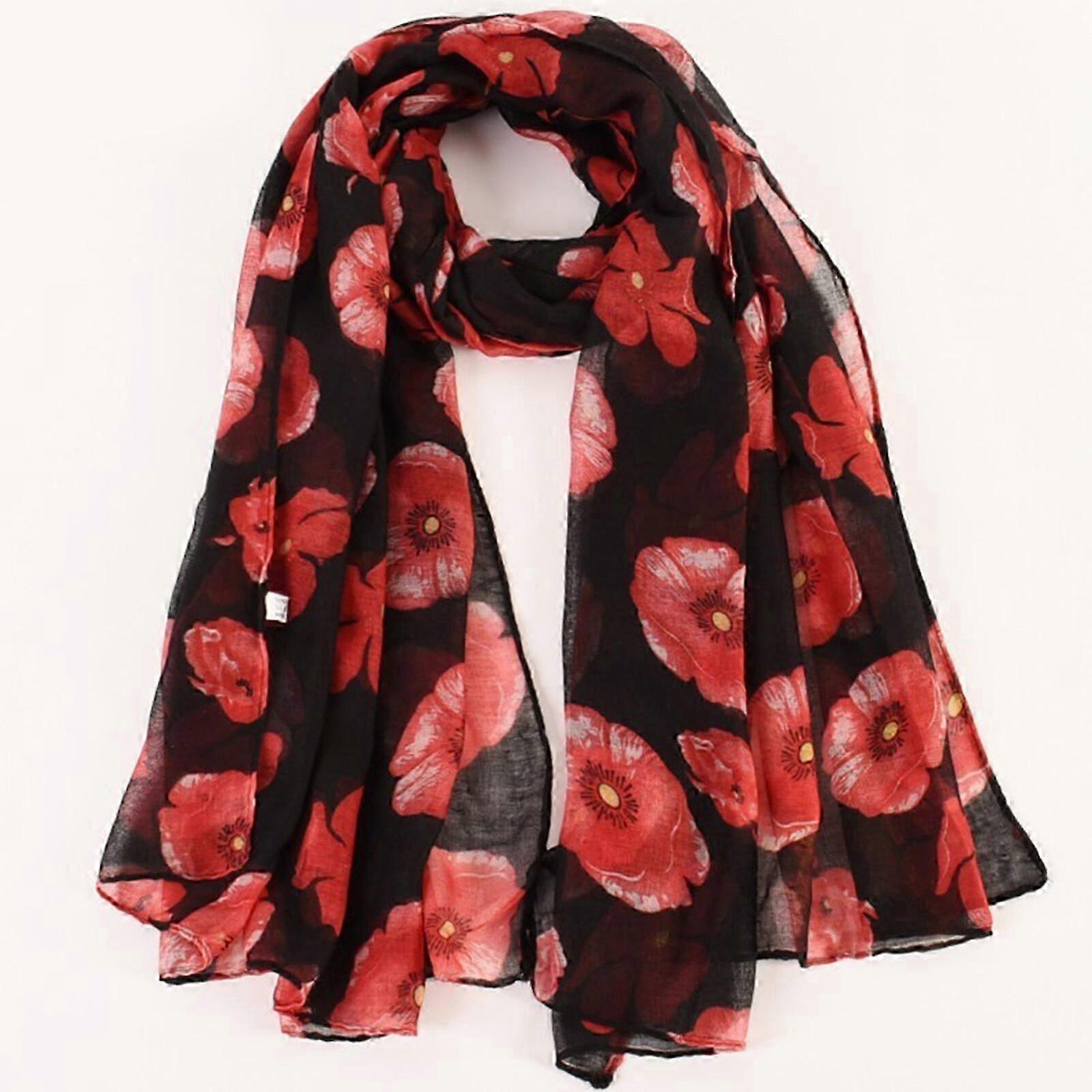 Poppy Print Scarf Remembrance Day Poppies Floral Wrap Shawl for Women Ladies