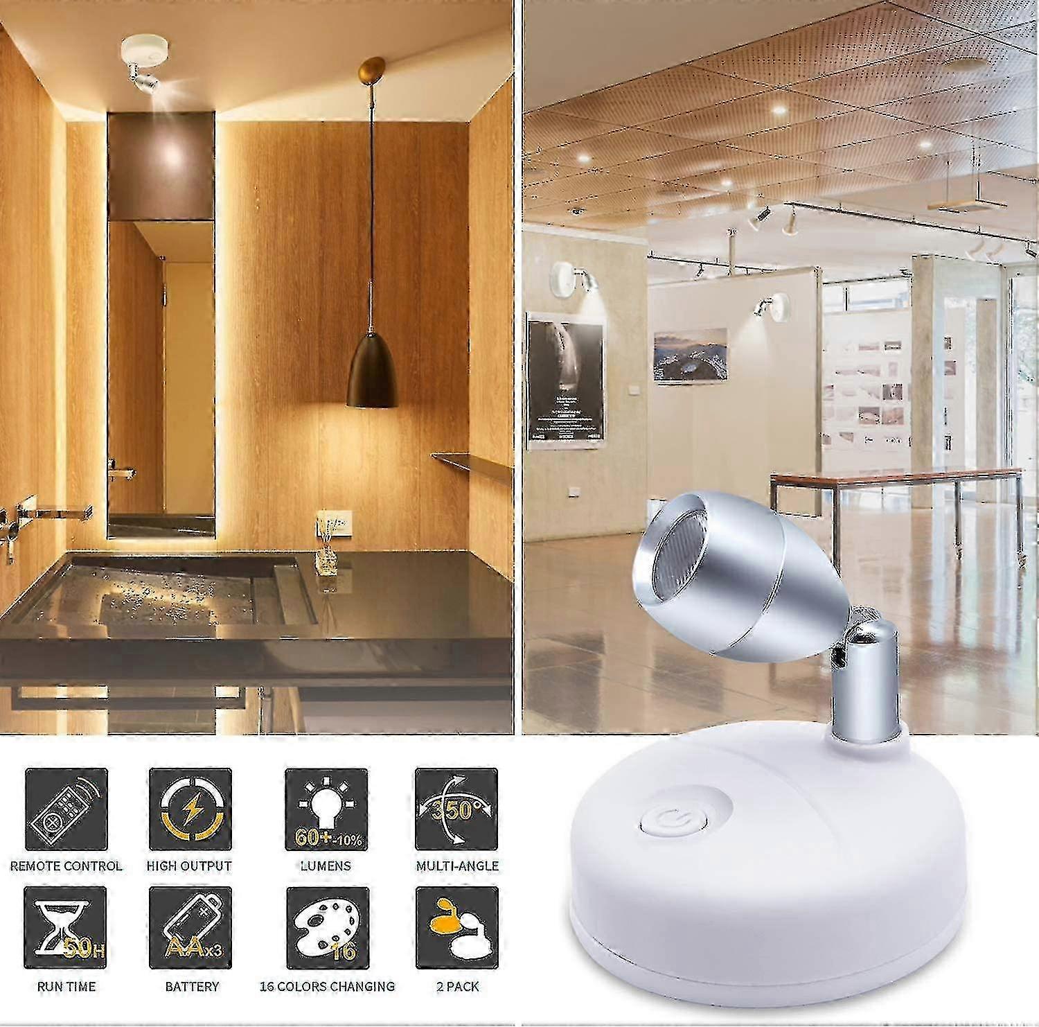 Wireless RGB+W LED Puck Lights with Remote, Adjustable Angle & Dimmer, Battery Operated Spotlights