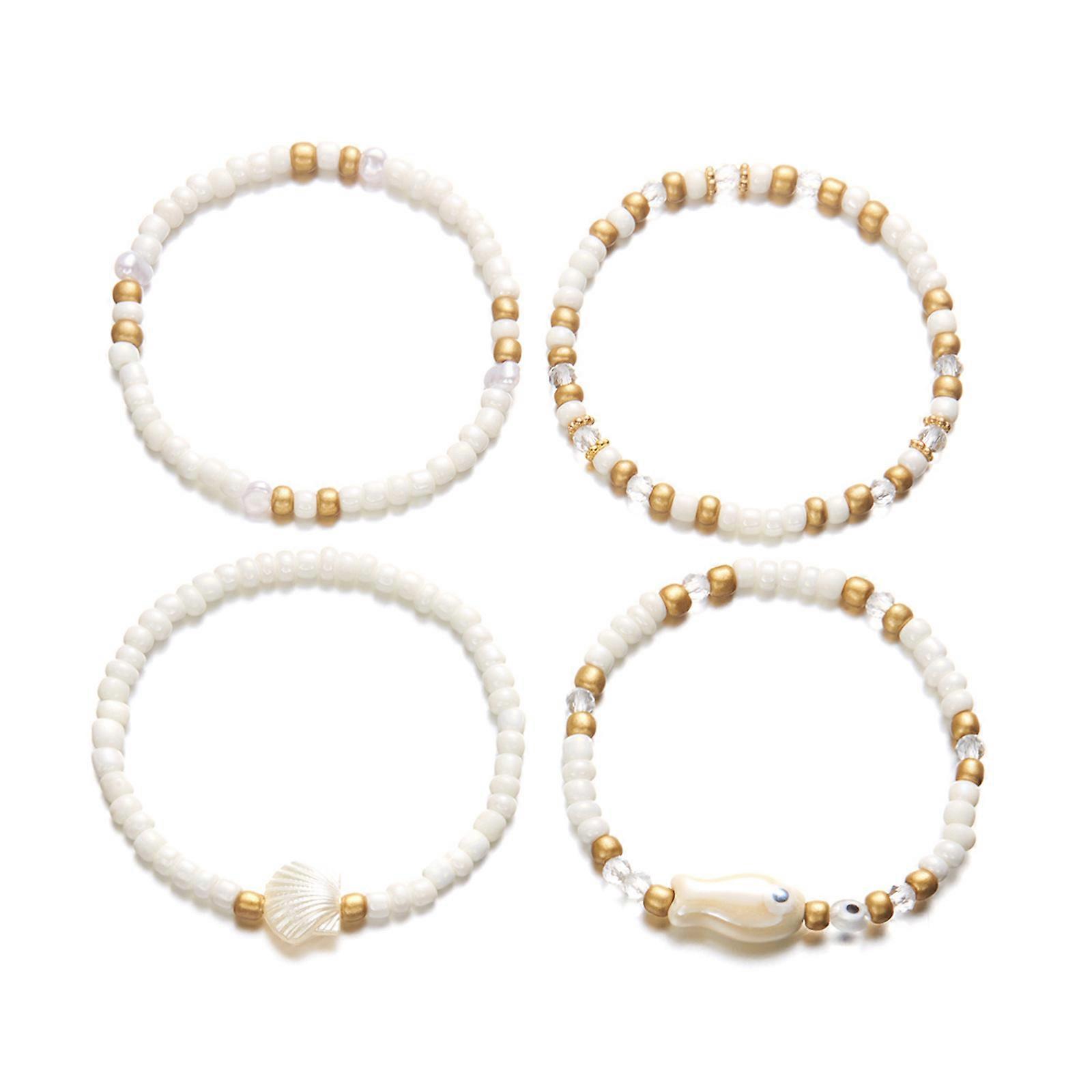 Stretchable Seashells Bracelets Stackable Beach Jewelry Ceramic Fish Bead Design Handmade Summer Wristband Accessories