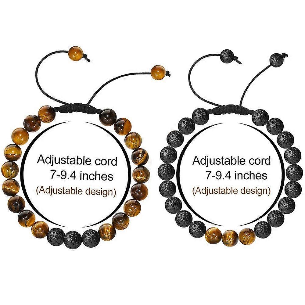 Stress Relief Adjustable Tiger Eye Bracelet Mens Bracelet Gifts - 8mm Tiger Eye Lava Rock Stone Mens Anxiety Bracelets