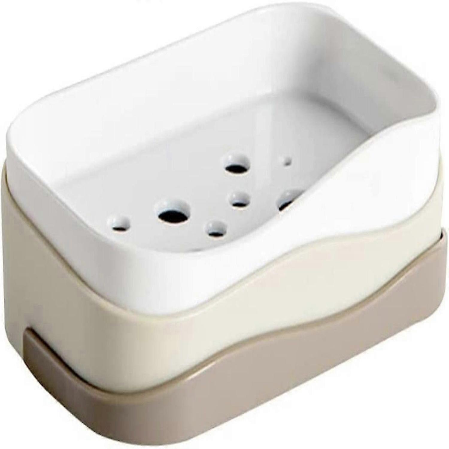 Wall Mounted Detachable Double Layer Soap Dish No Drilling Required (Blue)